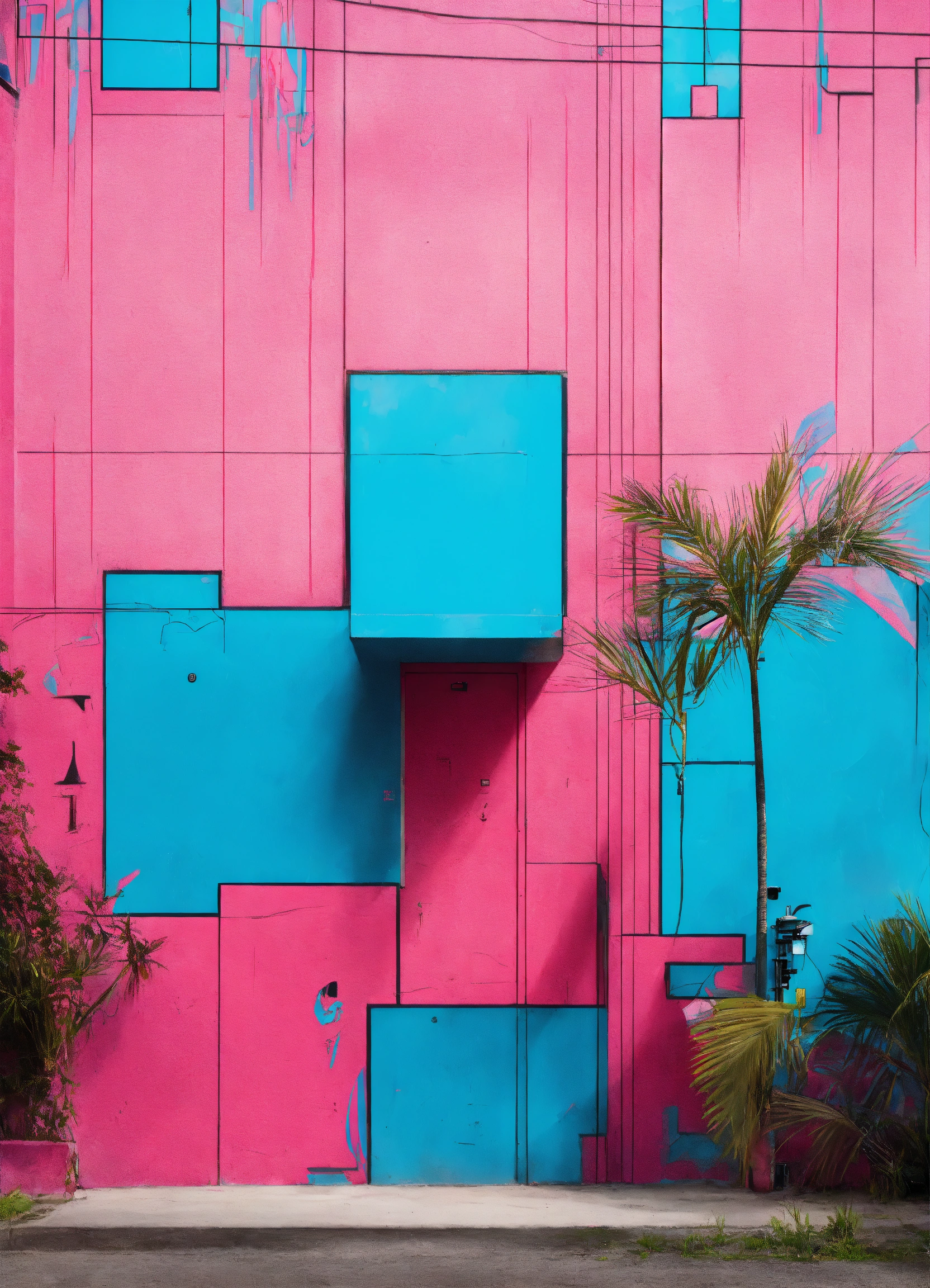 Lexica - Flashy wall graffity with pink and miami blue touch