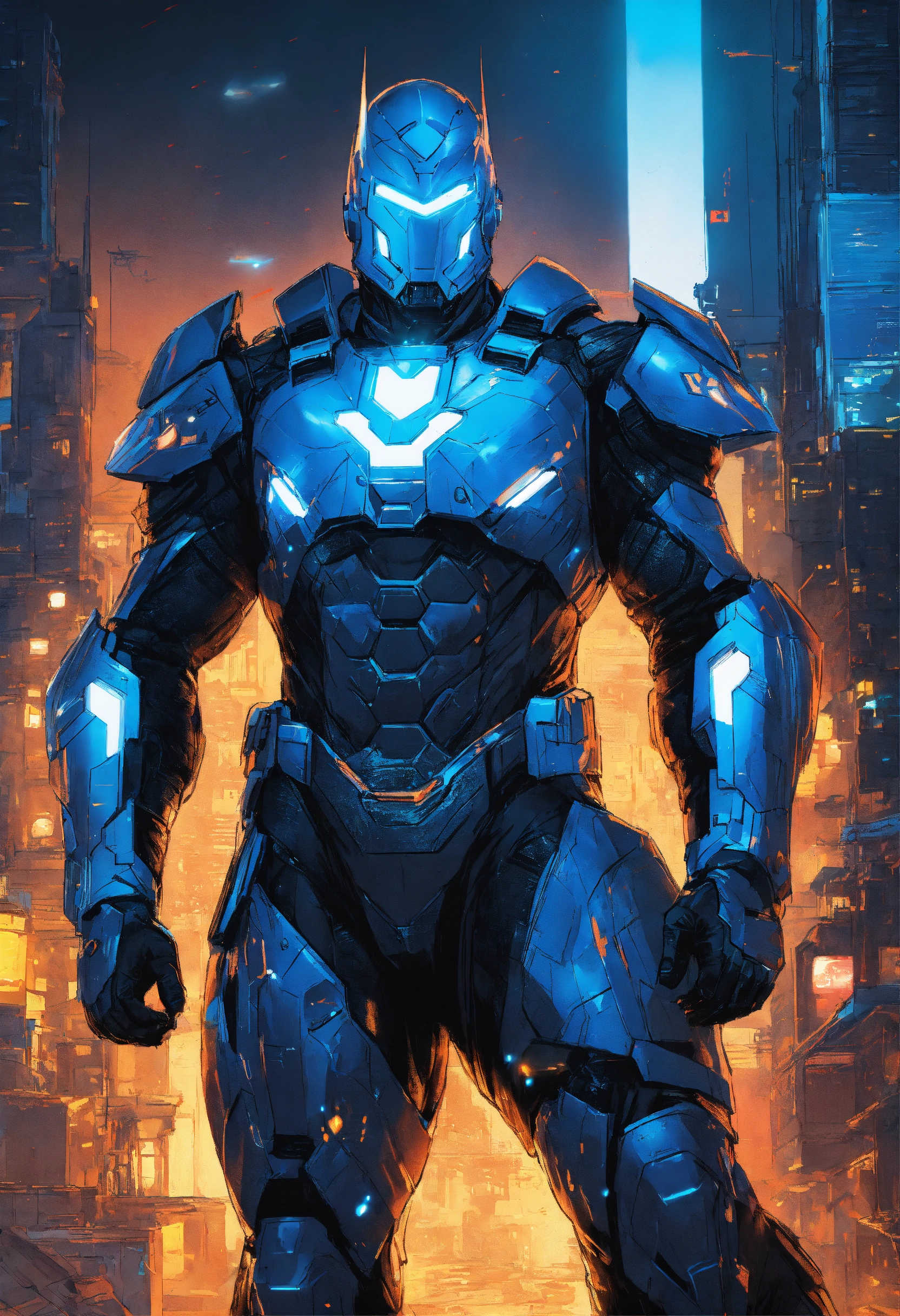 Lexica - Futuristic superhero, wearing a sleek suit of armor, neon blue ...