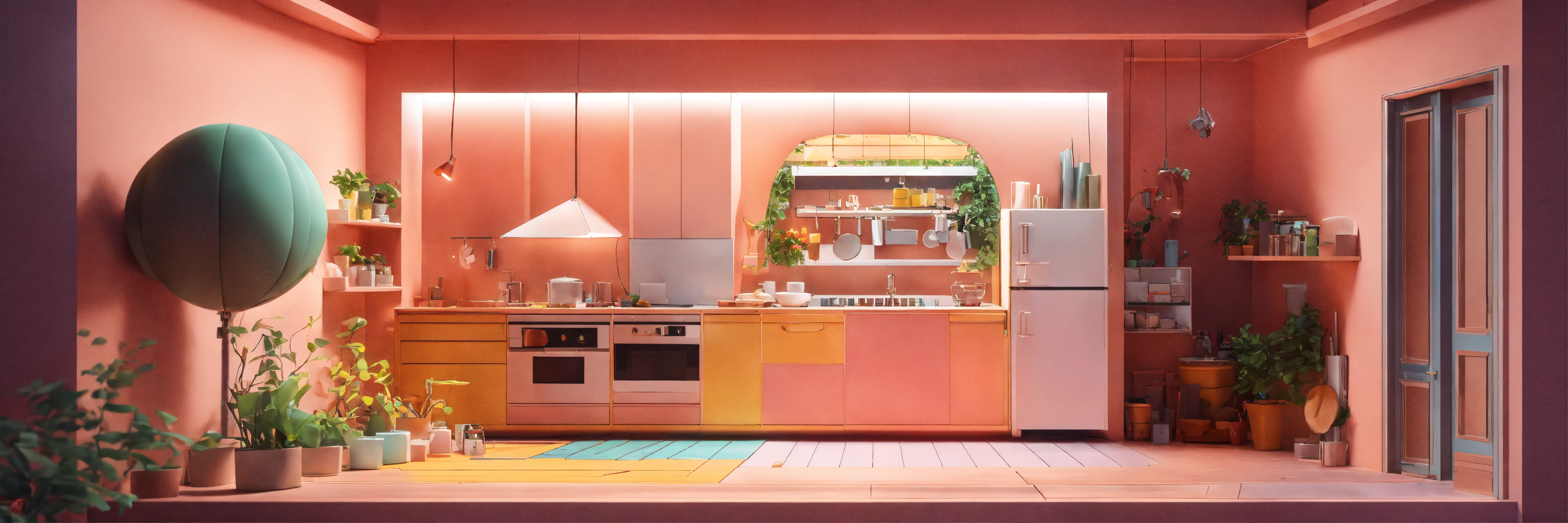 Lexica - Cube cutout of an isometric kitchen, 3d art, pastel colors ...