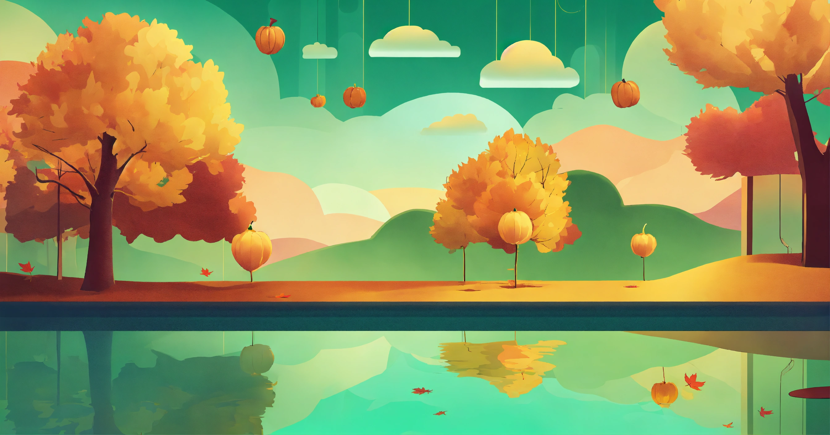 Lexica - Fall scene with a few floating gift boxes. simple flat ...