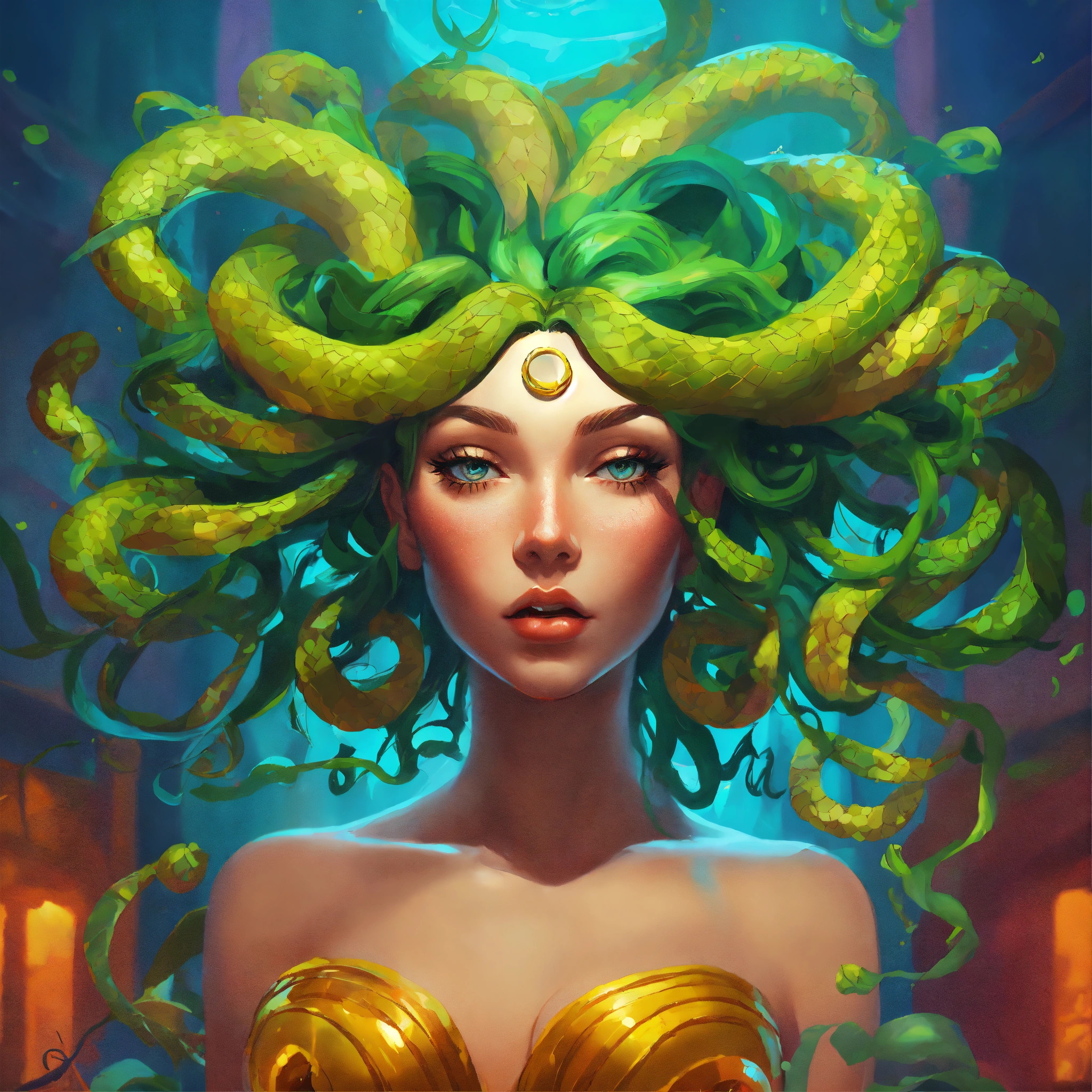 Lexica Medusa Volumetric Cartoon Oil Paint 2d Book Illustration