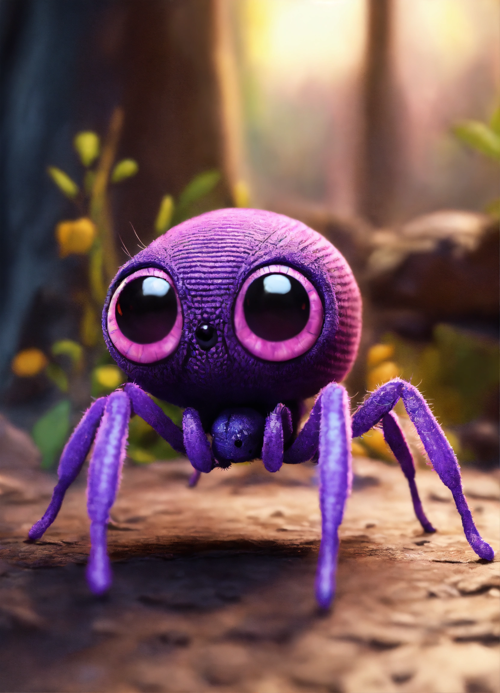 Lexica - A cute all purple baby spider with big eyes, animated, cartoon ...