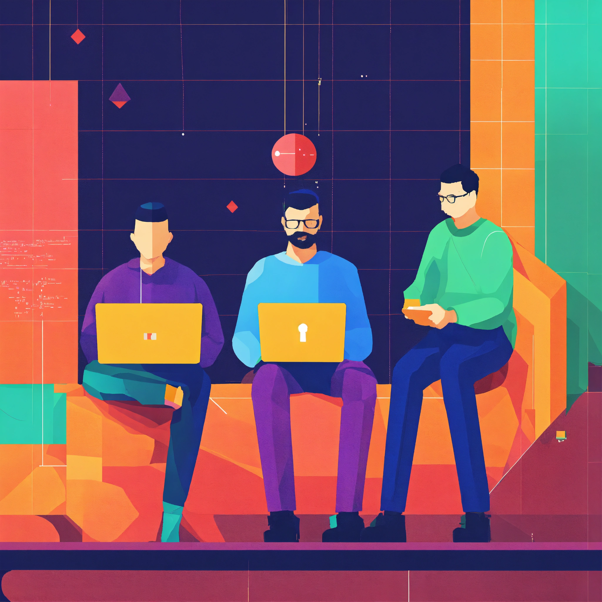 Lexica - Guys programming flat design, 35% empty background in geometry ...