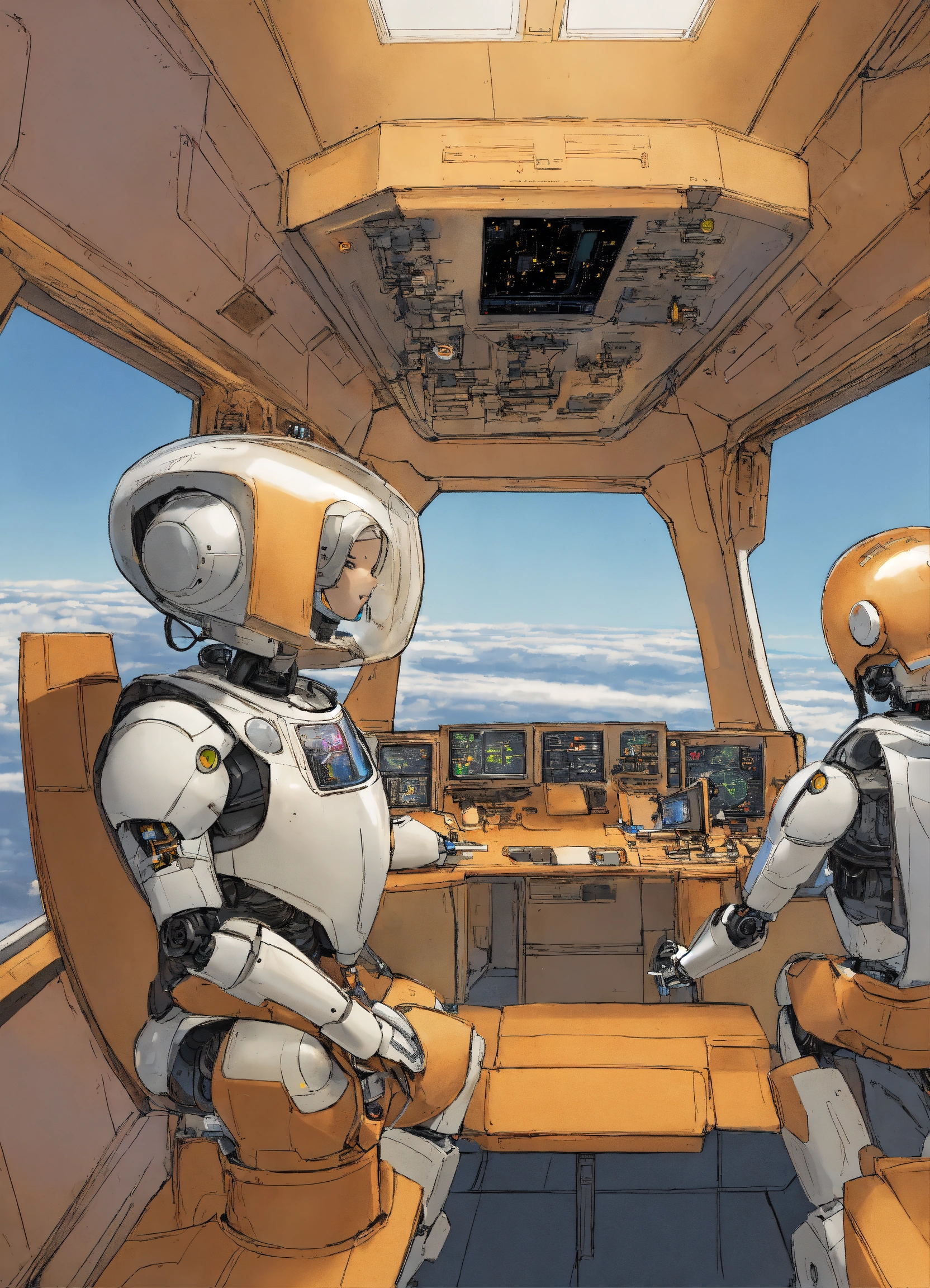 Lexica - An executive and a co-pilot (humanoid robot) on a rocket ship.