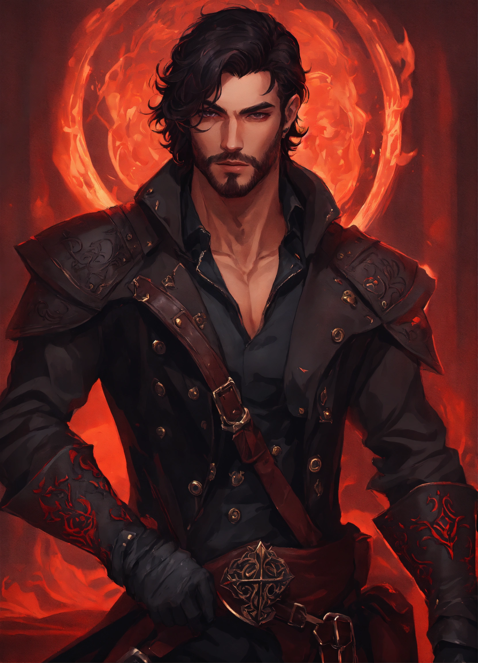 Lexica - A handsome rogue with dark magic his chest covered in red ...