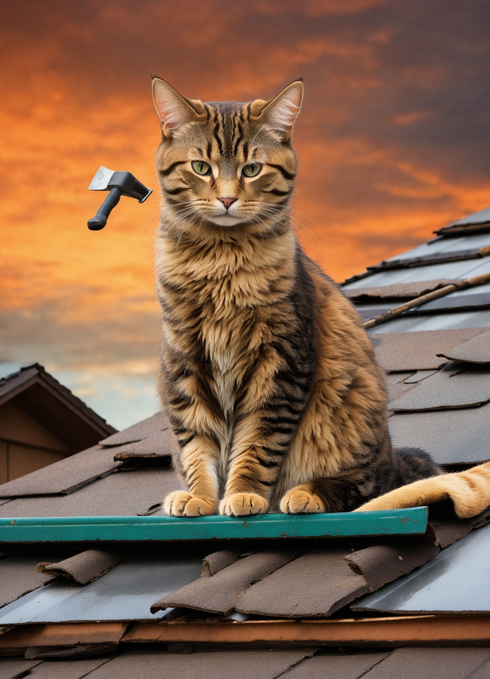 Lexica - Cat is roofer with hammer