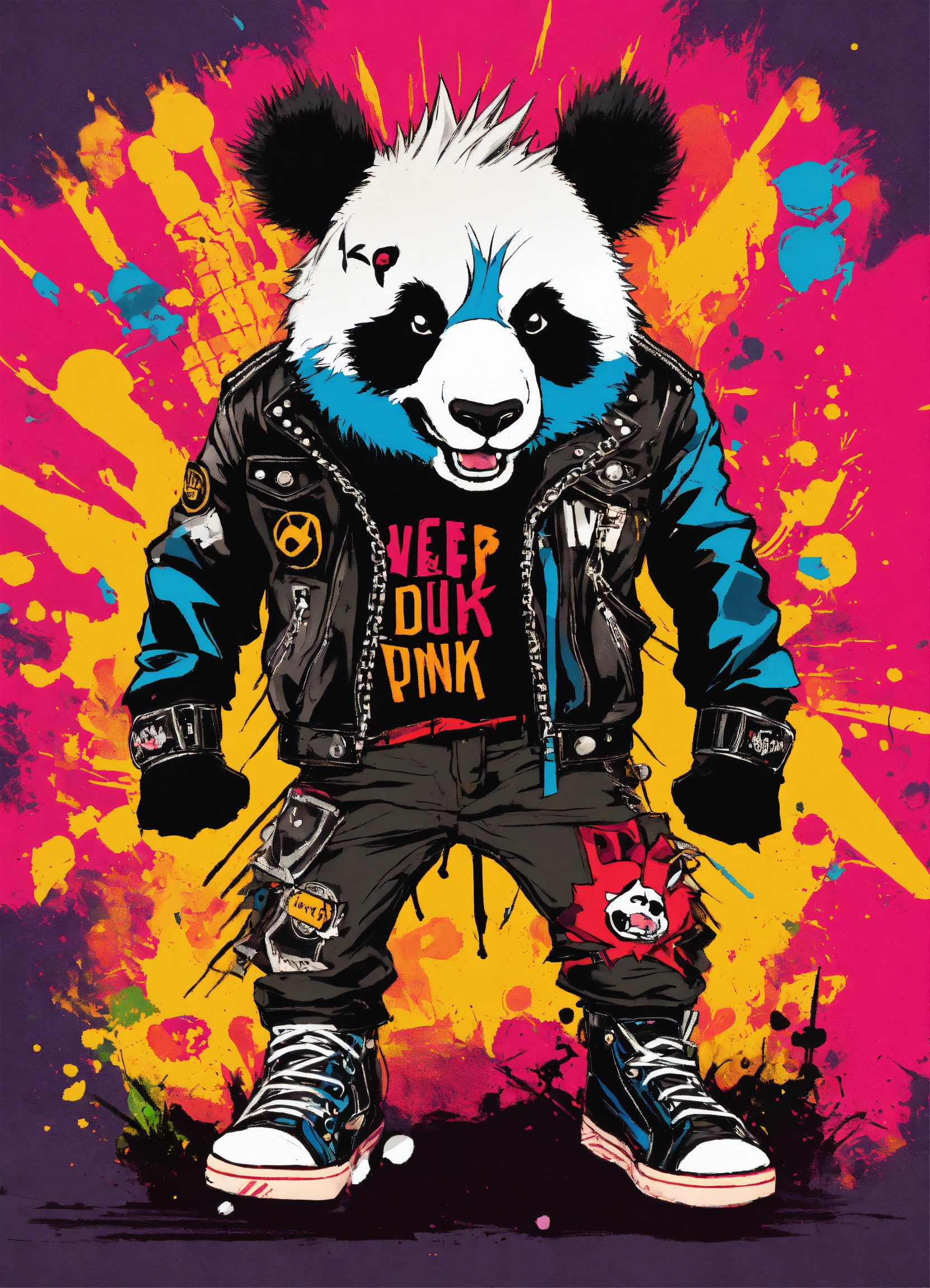 Lexica - A snarling, anarchic punk rock cartoon panda with a mohawk ...