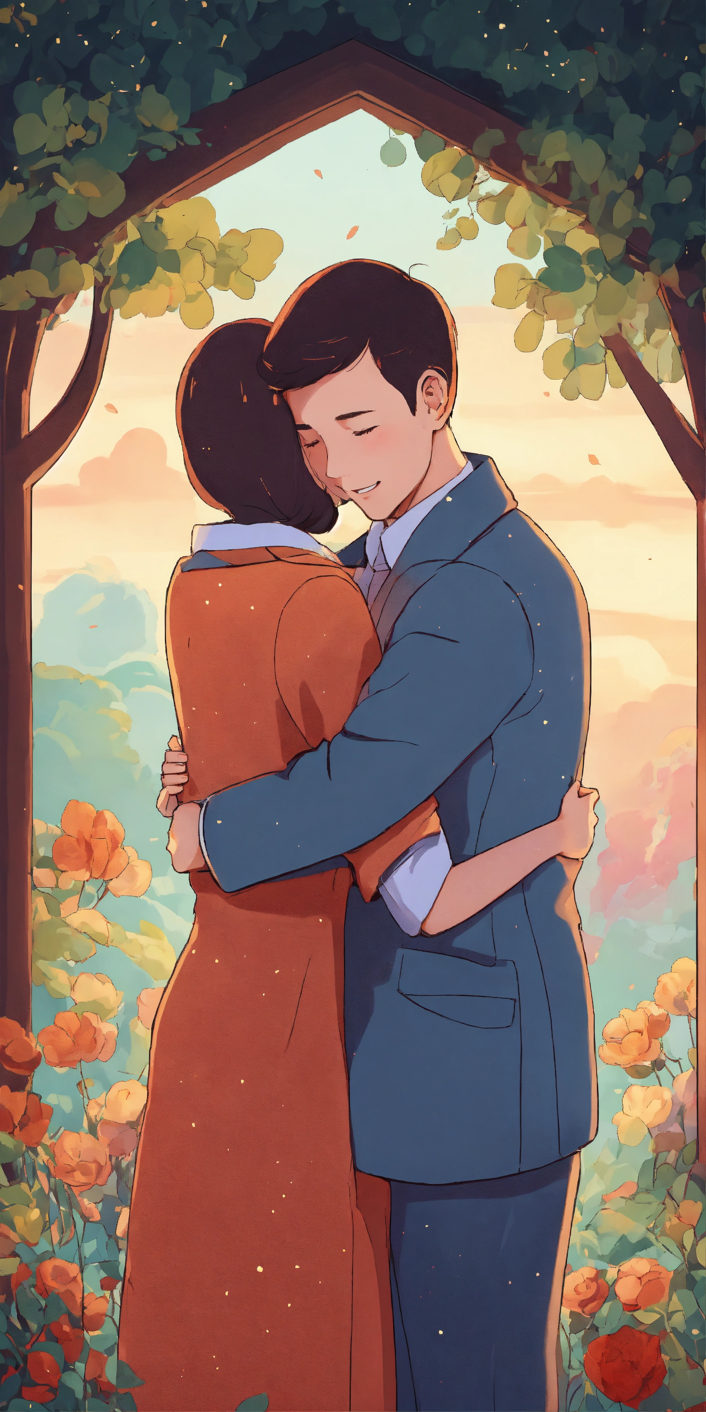 Lexica - A heartwarming cartoon image of two people hugging each other.