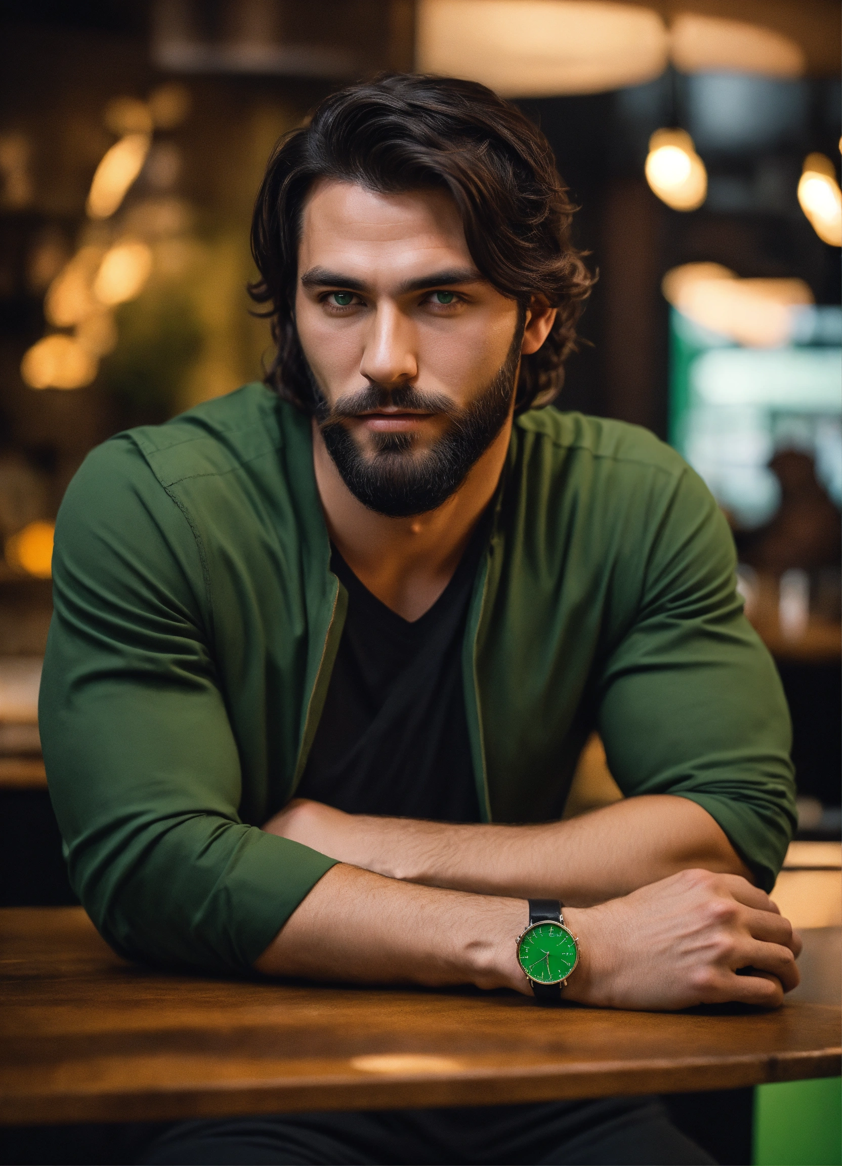 Lexica - A handsome brutal man with shoulder-length dark hair in a ...