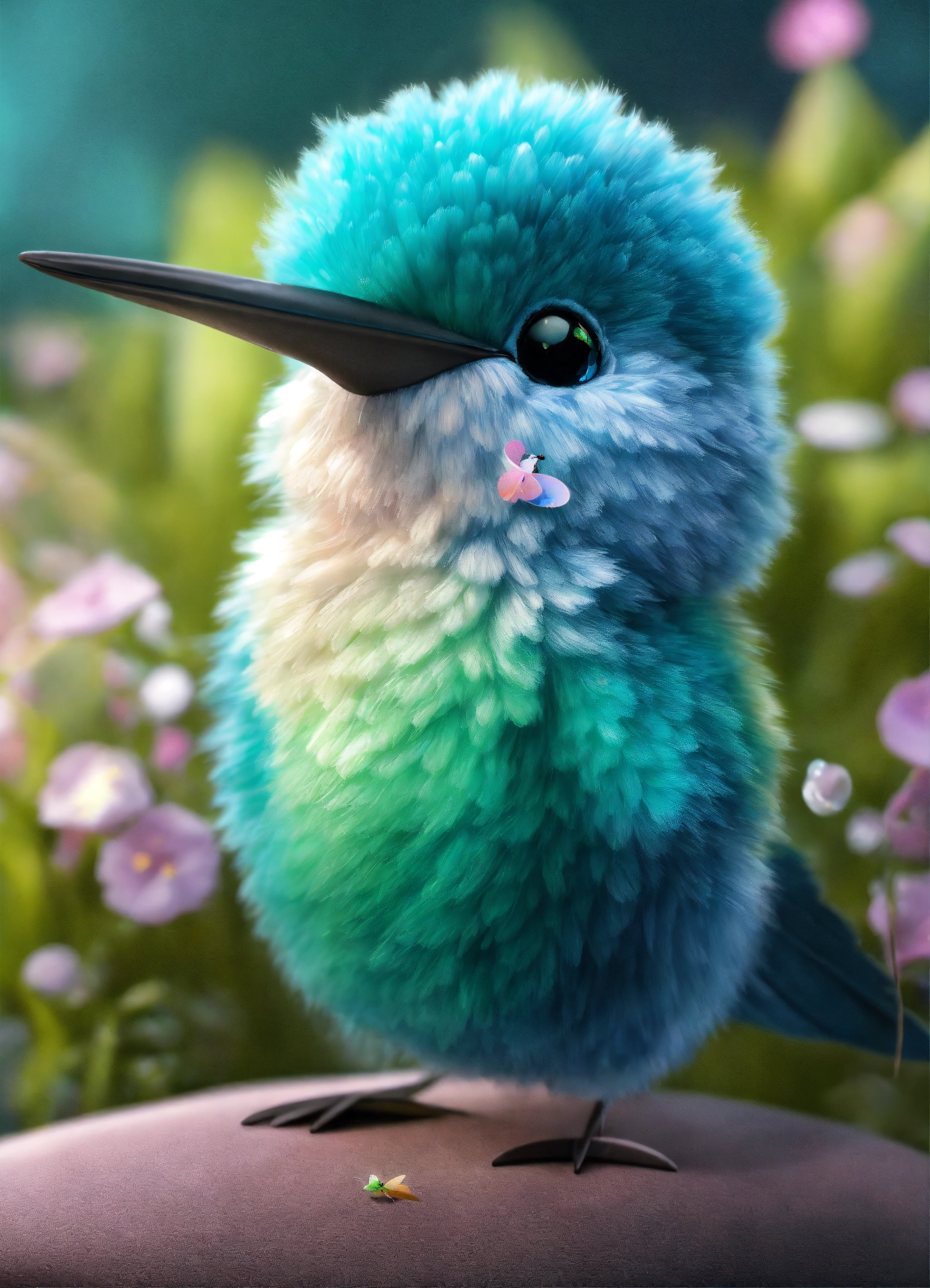 Lexica - Cute 3D fluffy bubble baby hummingbird character, in pearly ...