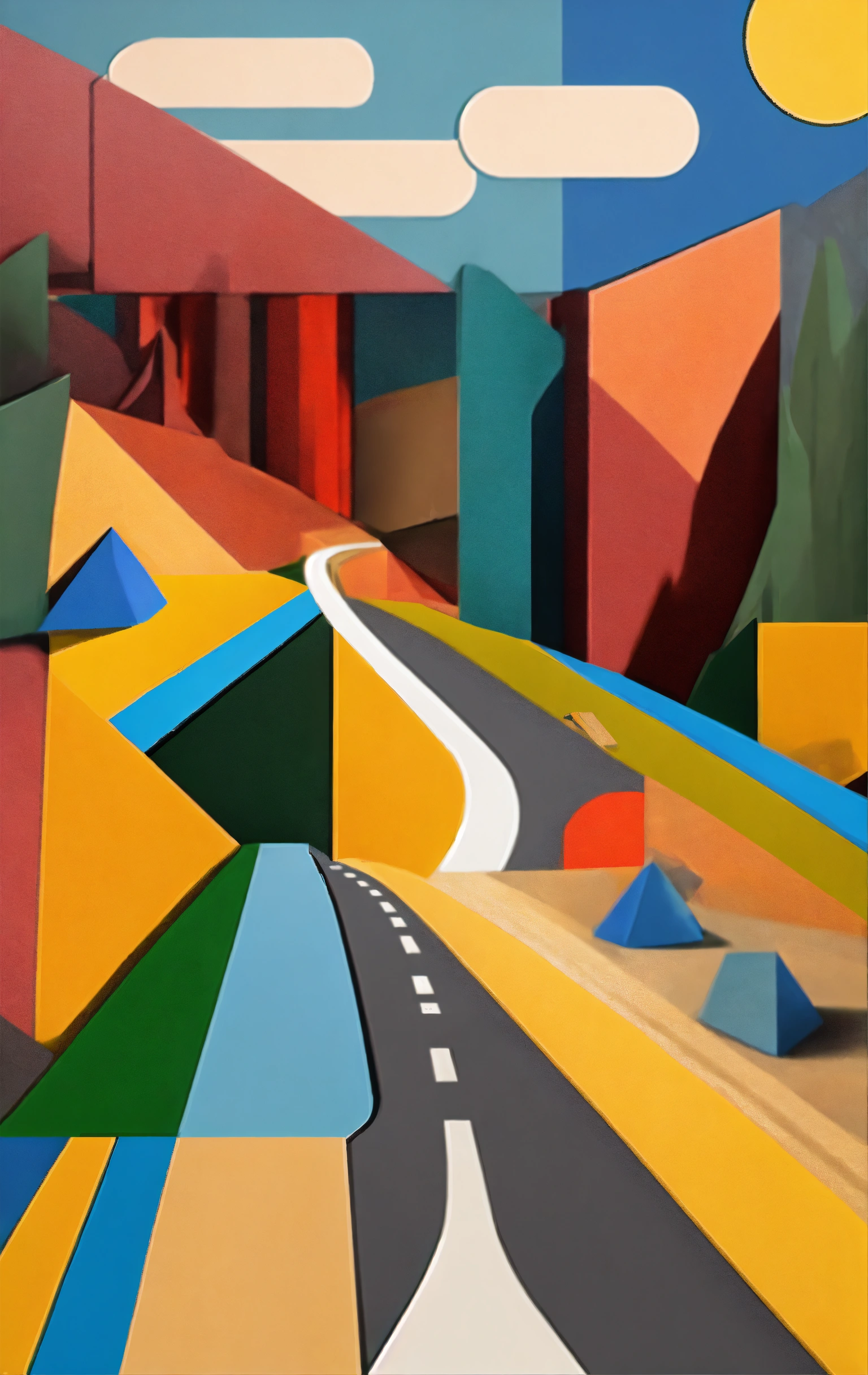 Lexica - Abstract collage art depicting a car on a long road through ...