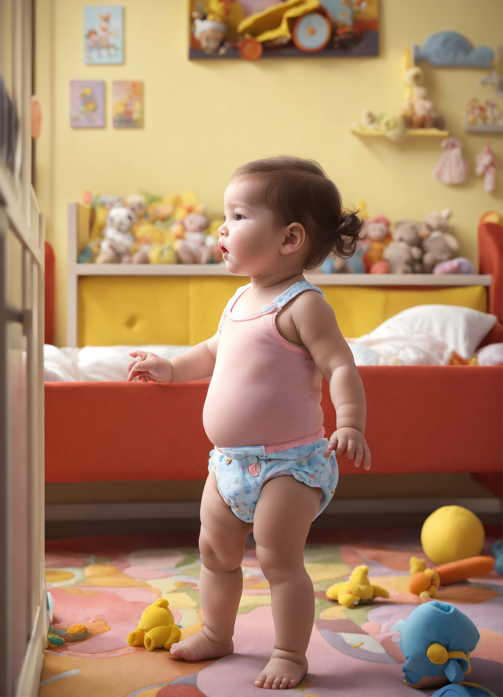 Lexica Art of a toddler girl wearing a diaper, diapered, beautiful