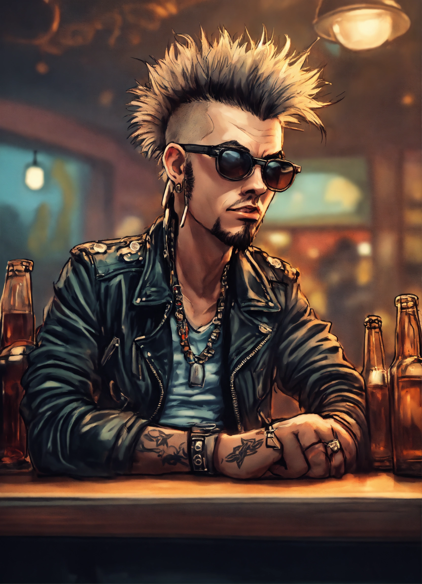 Lexica - Rebellious male punk rocker, standin in bar, a funny ...