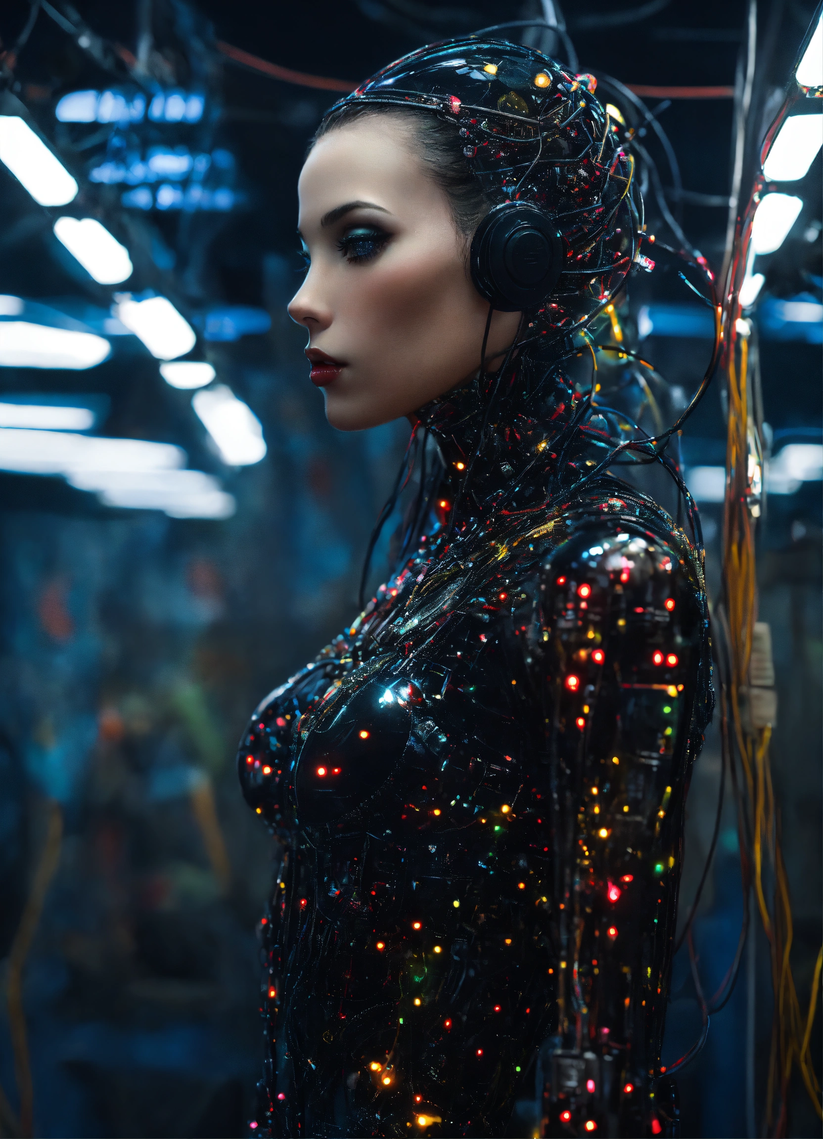 Lexica - Body portrait Photography, in a black laboratory full of ...