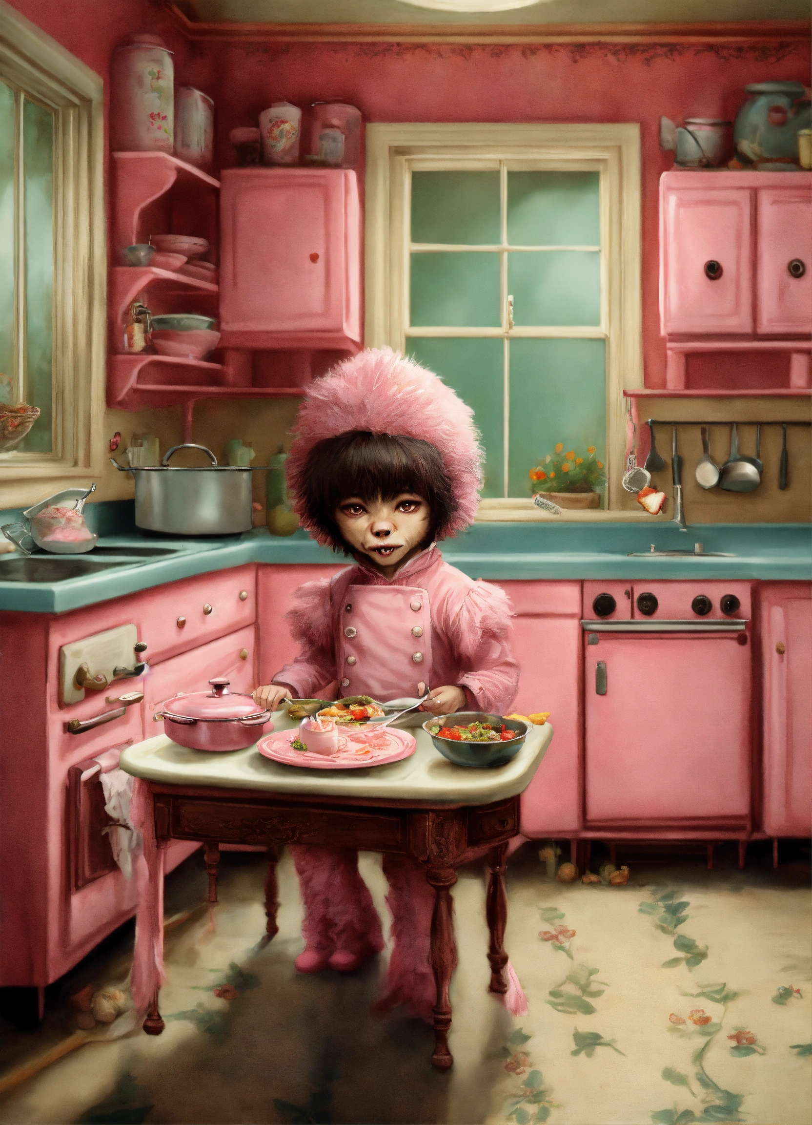 lexica-cute-werewolf-boy-in-a-pink-kitchen-cooking-their-meal-by-mark