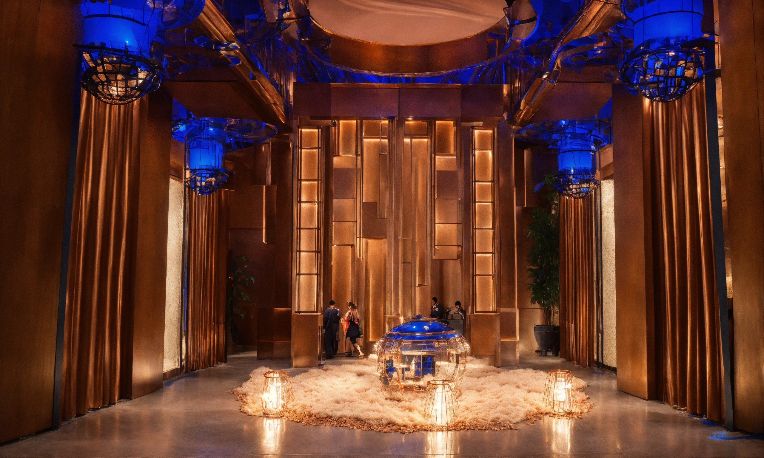 Lexica - Captivating entry with blue and copper installations
