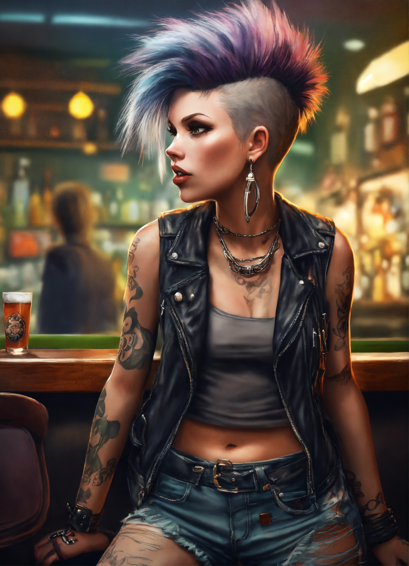 Lexica - Rebellious female punk rocker, standin in bar, a funny ...