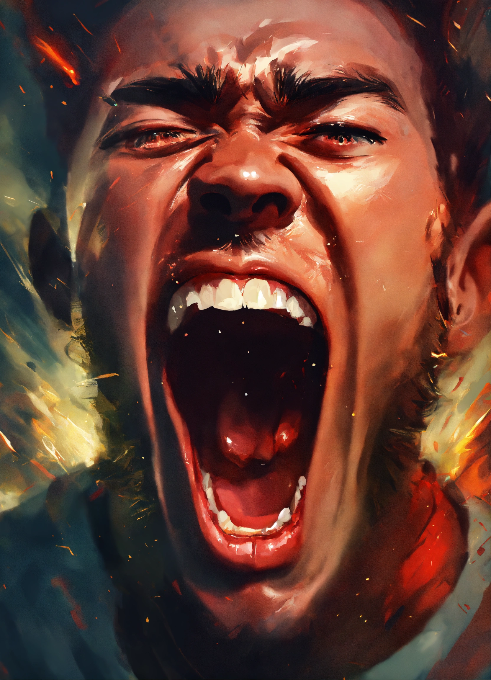 Lexica - A person screaming in anger, full scene, digital art