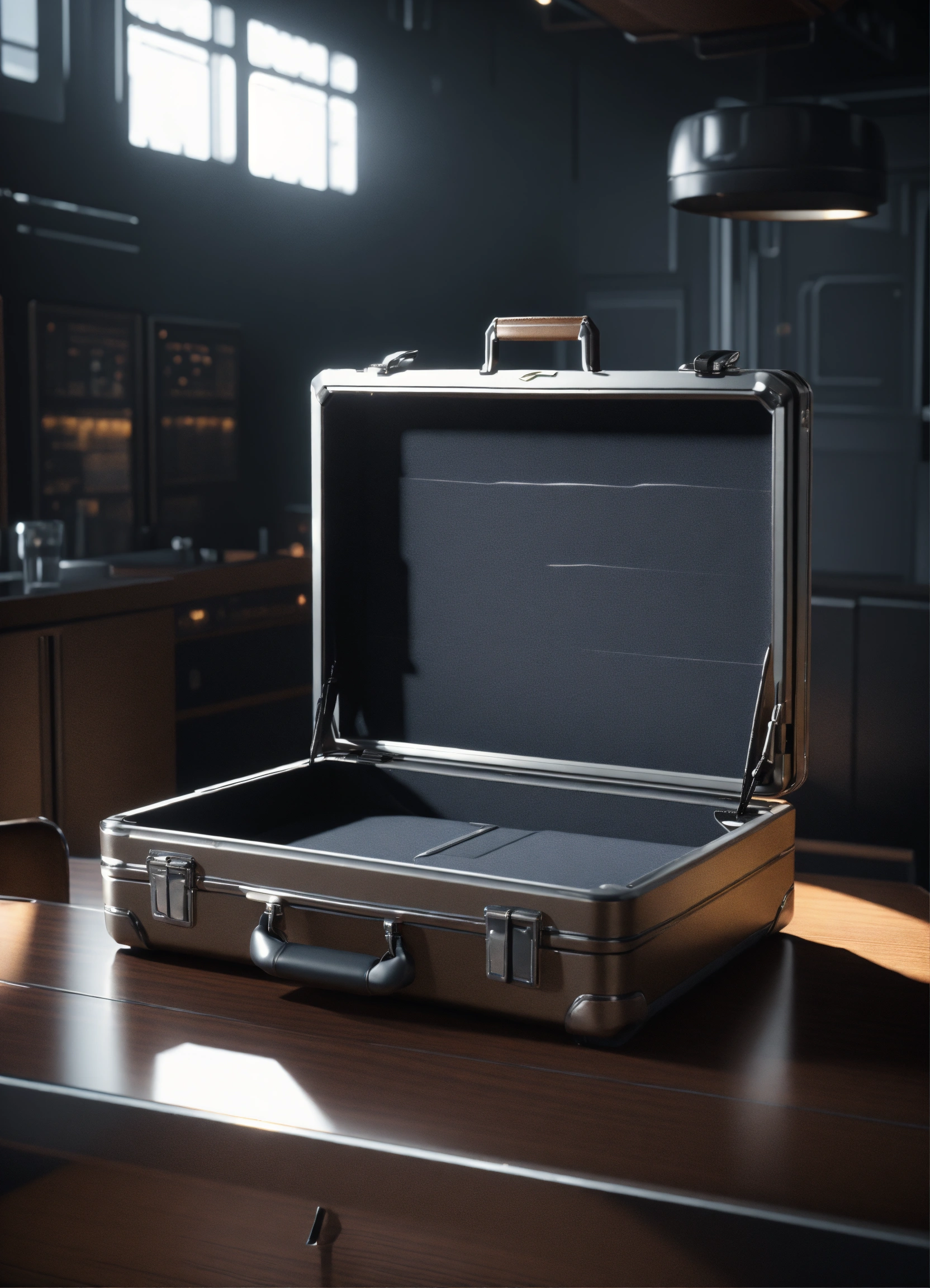 Lexica - VIew of a empty hi tech titanium security briefcase open on a ...