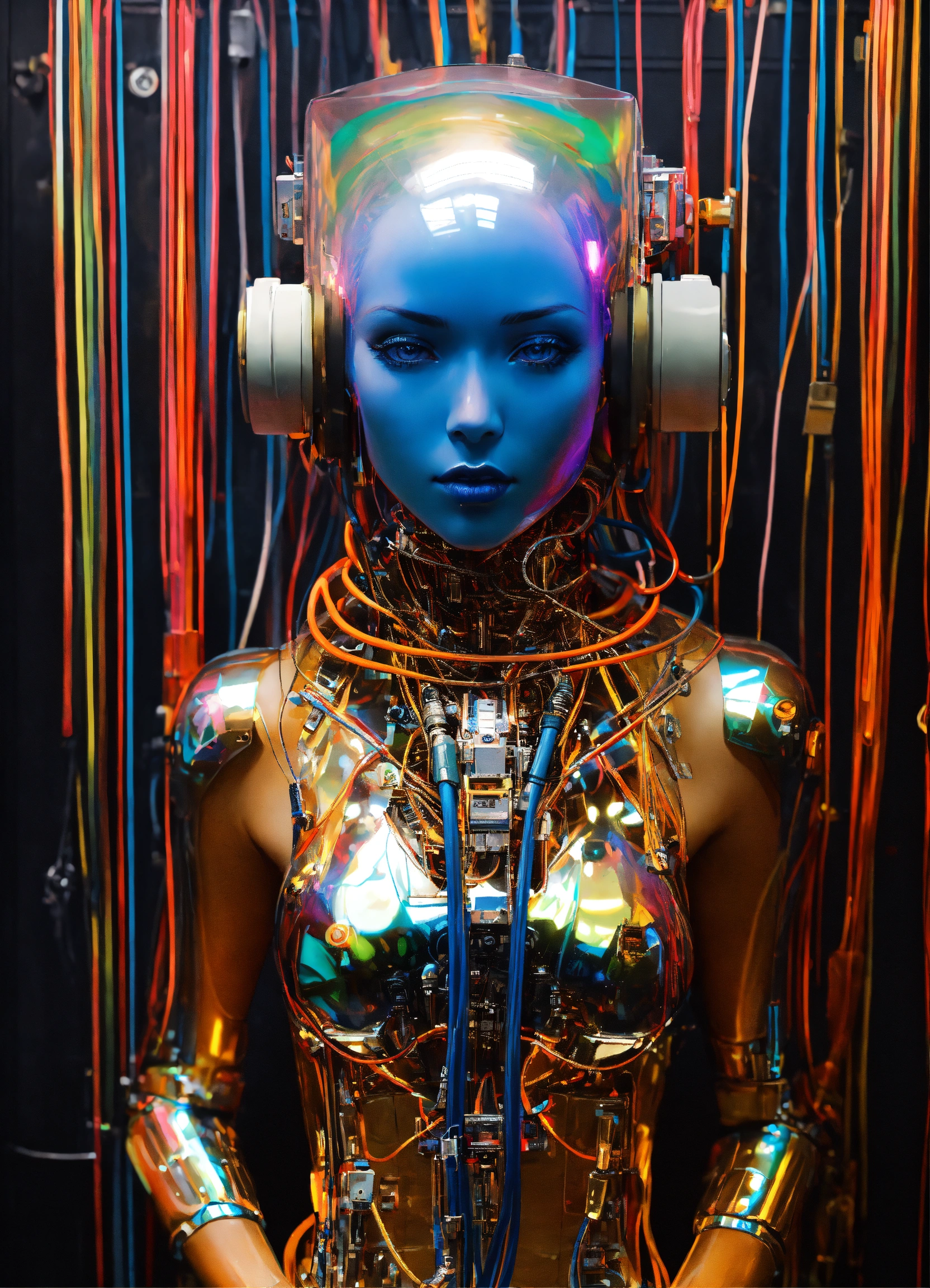 Lexica - Portrait Photography, in front of a black wall, a cyborg ...