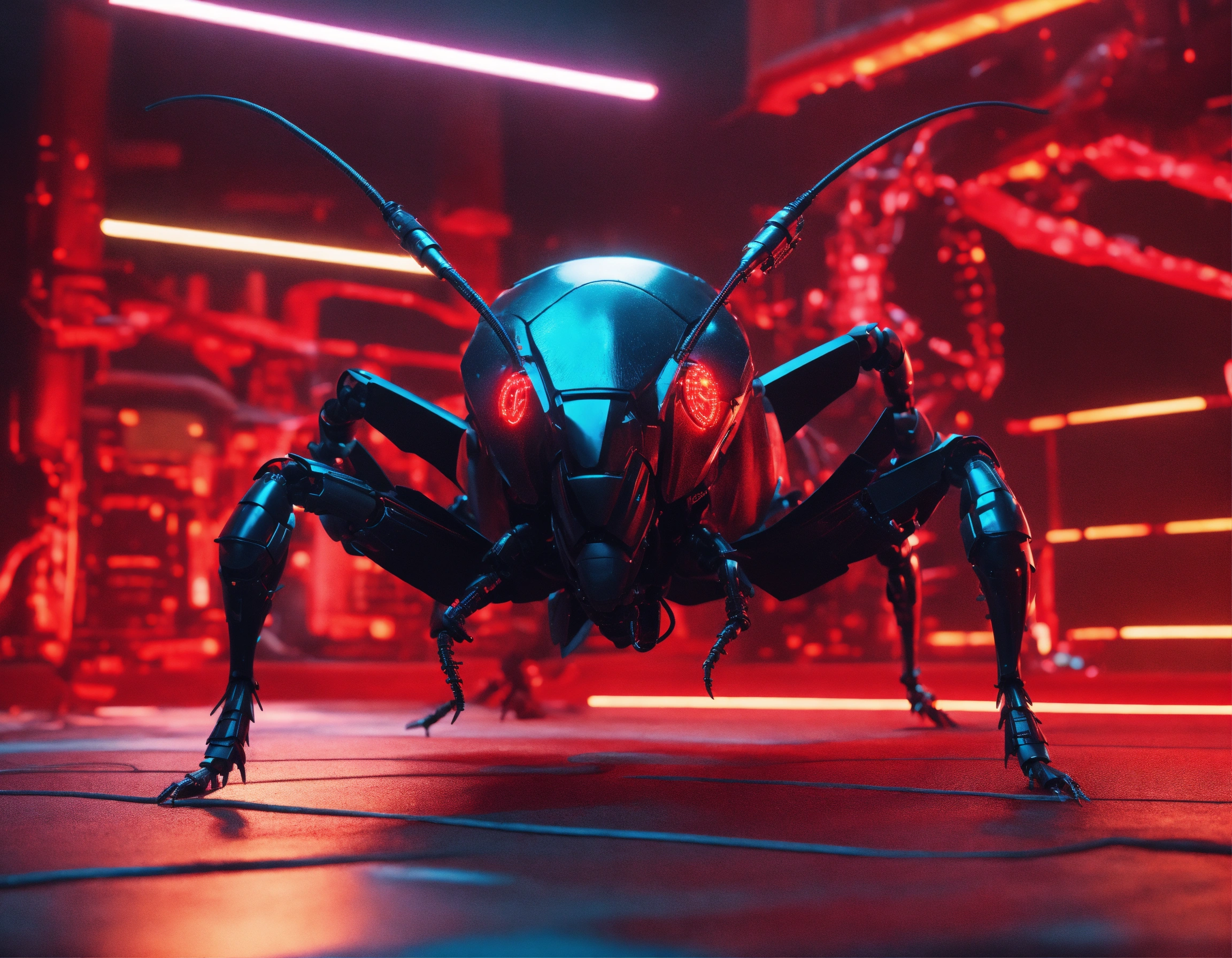 Lexica - Zoom out scene of 4 leg standing black cockroach faced ...