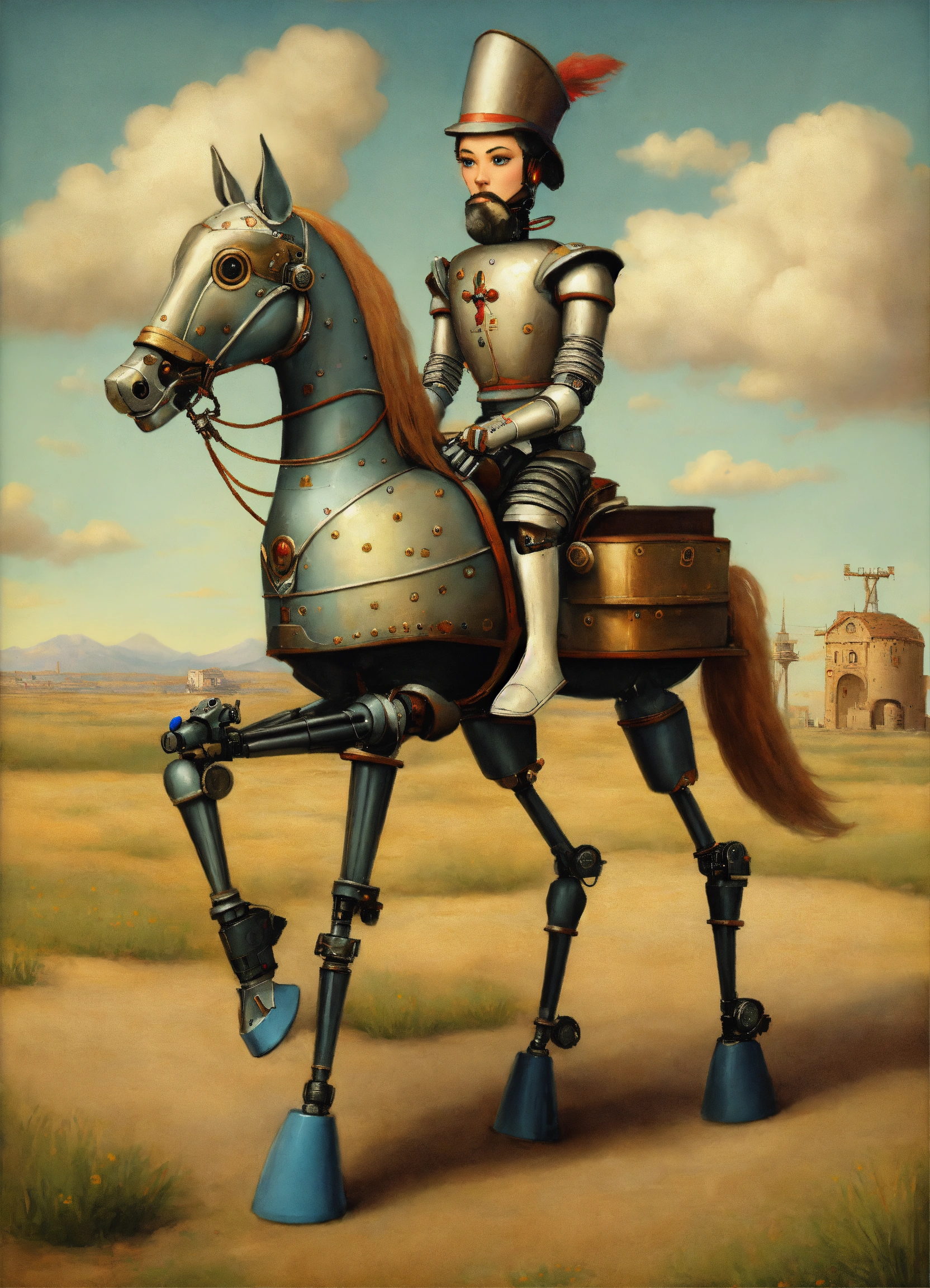 Lexica - A don quixote robot ride a robot horse, by Mark Ryden