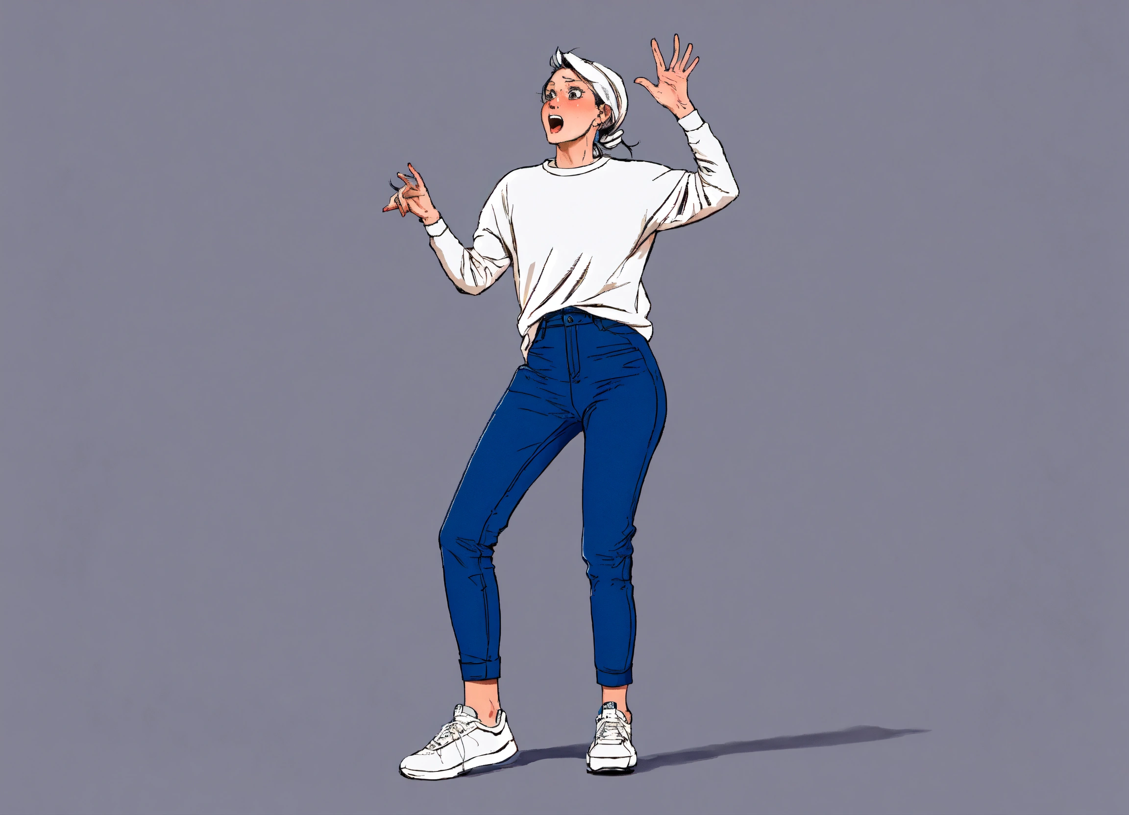 Lexica - A scared lady frantically waving her hands and pointing ...
