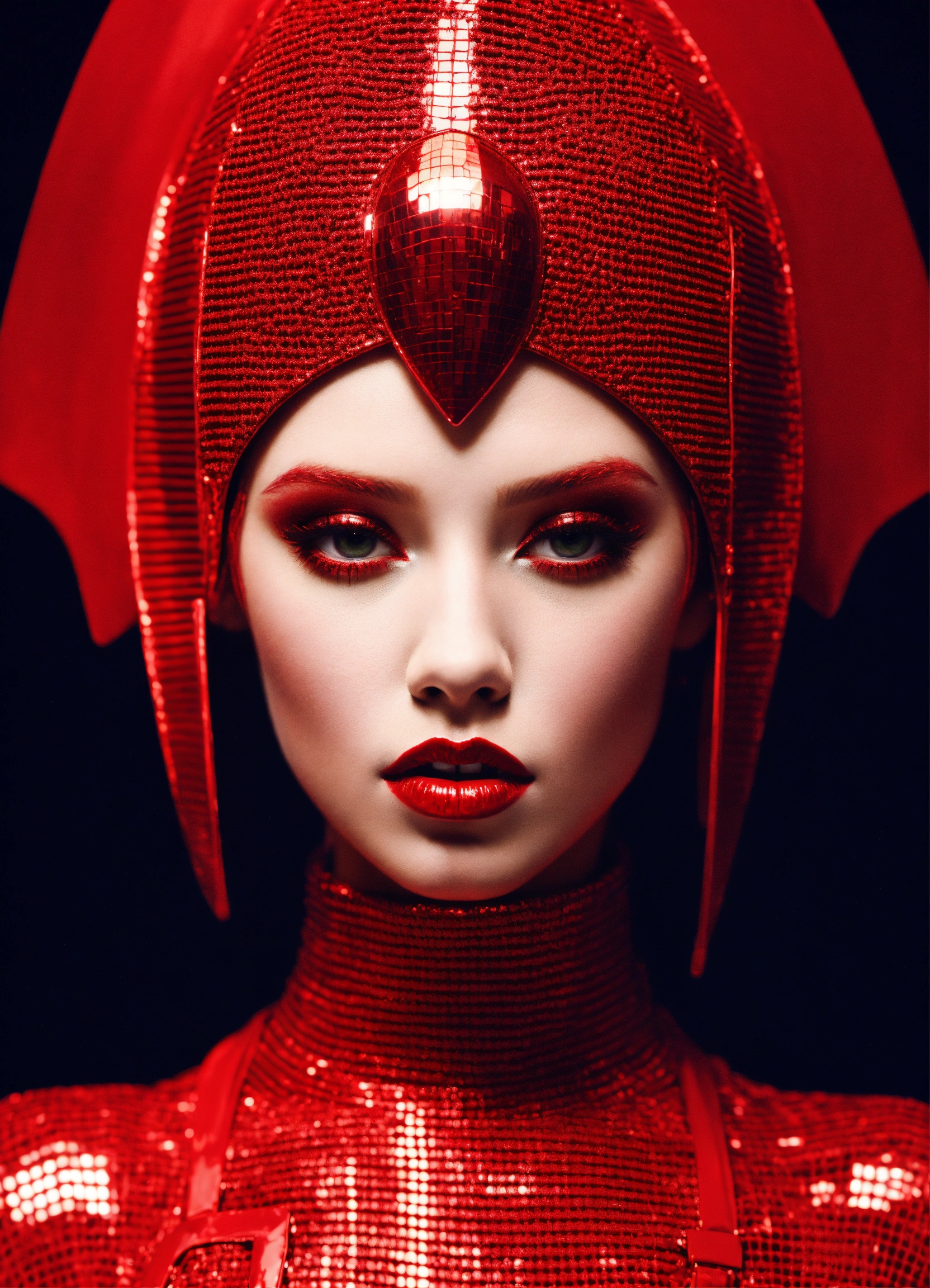 Lexica A Beautiful Redhead Female Pop Artist All Red Sleek Futuristic Outfit With Huge 0156