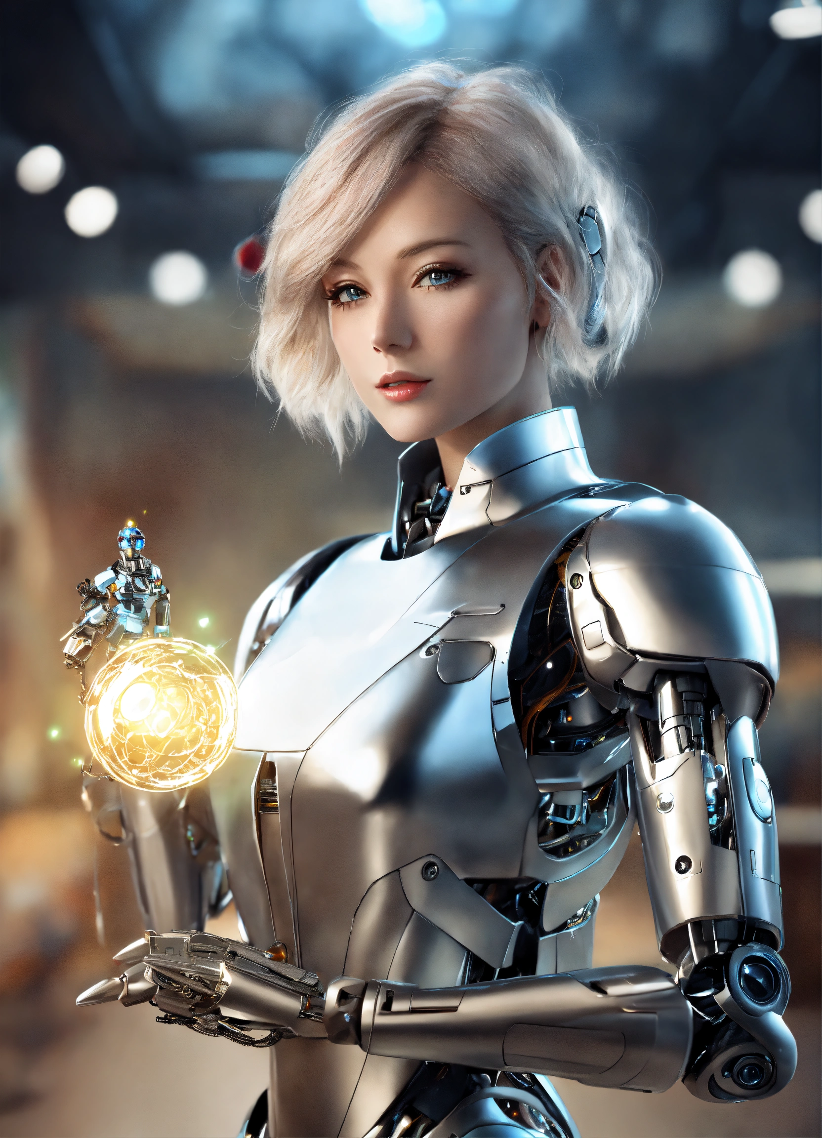 Lexica - Female robot teacher with silver shining