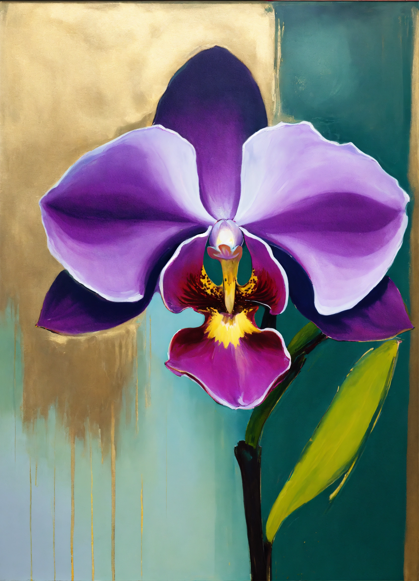 Lexica - Abstract and minimalist oil painting of an orchid, central ...