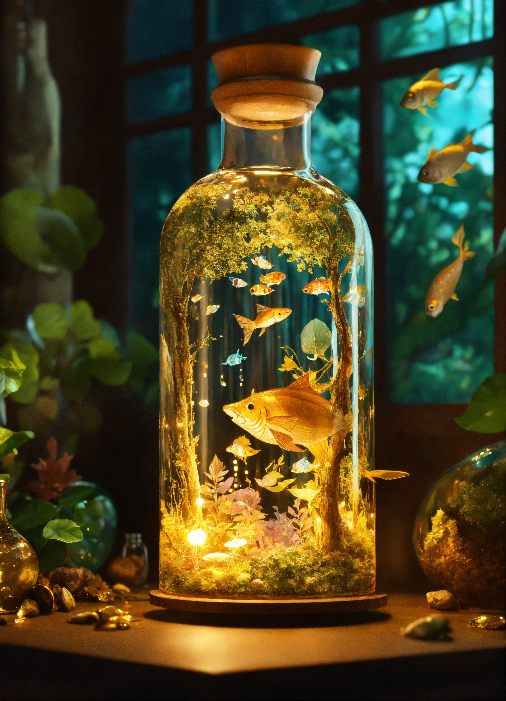 Lexica - An enchanted forest made of liquid gold, Set in a glass bottle ...