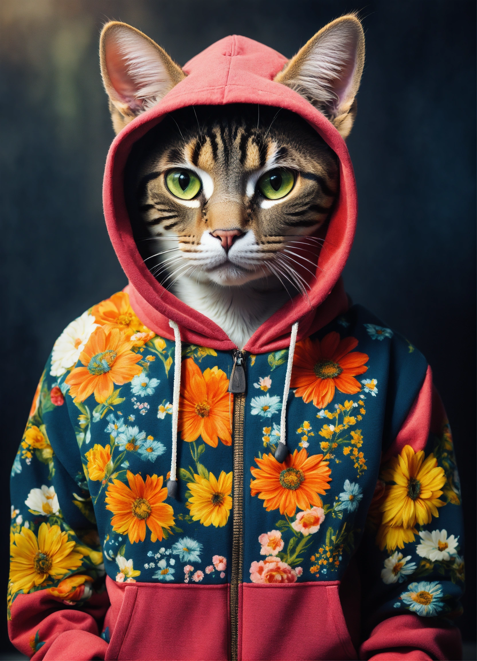 A cat wearing a hoodie