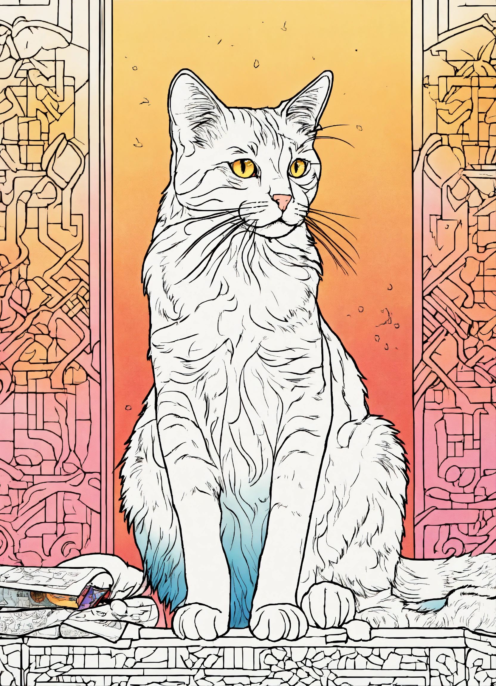 Lexica - Cat, outline, one line, coloring book page, full color ...