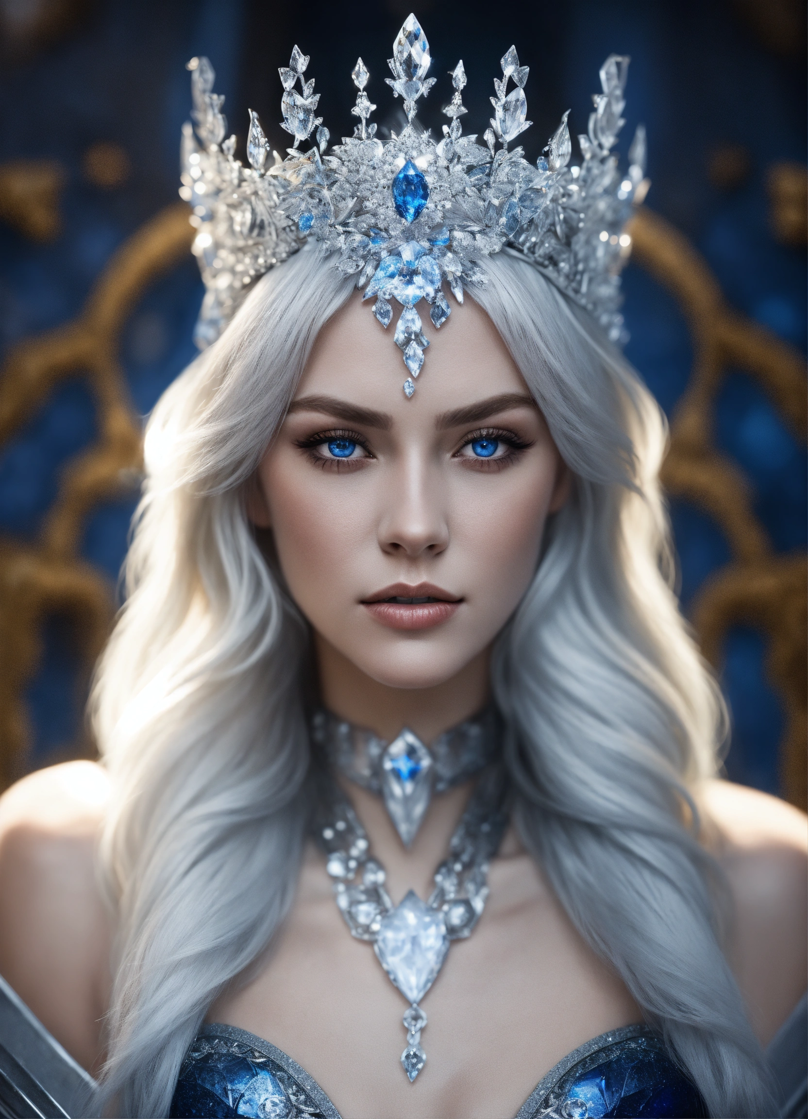 Lexica Photorealistic Blackandwhite Ice Queen Blue Eyes Eyes Throne Beautiful 8k 8826