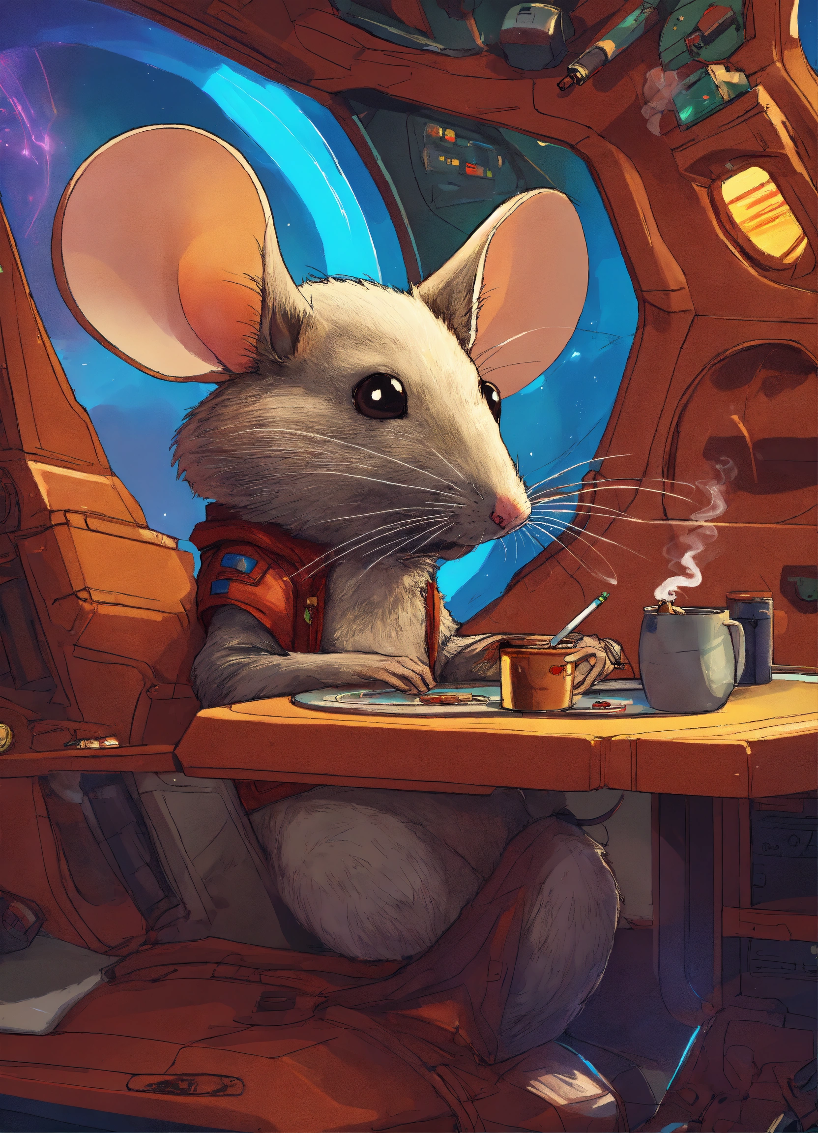Lexica - A mouse, smoking a blunt on a futuristic spaceship.