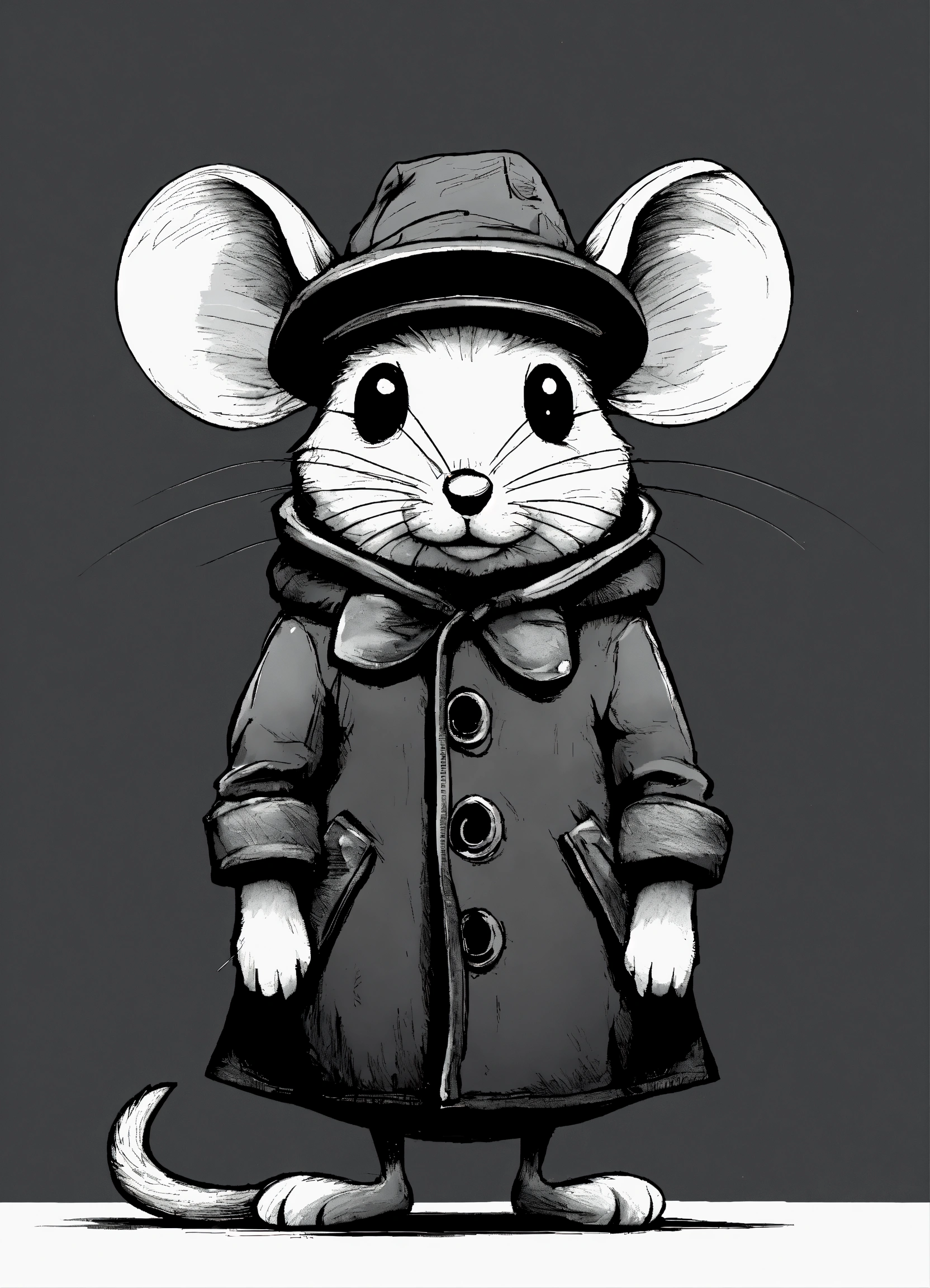 Lexica - Sad mouse with hat and coat, eyebags, gloomy, cartoon-styled ...