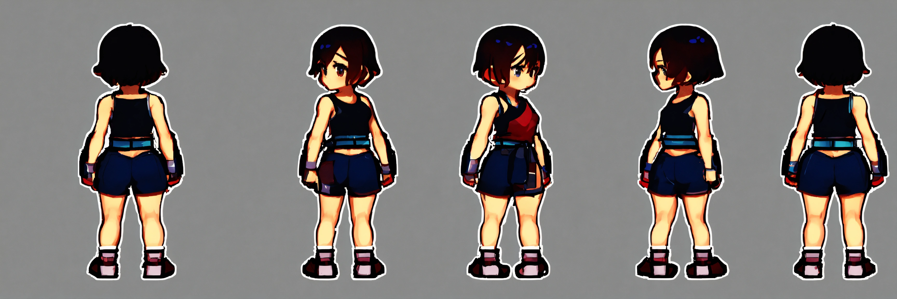Lexica - Game assets, sprite sheet, girl, short hair, tank top, shorts ...