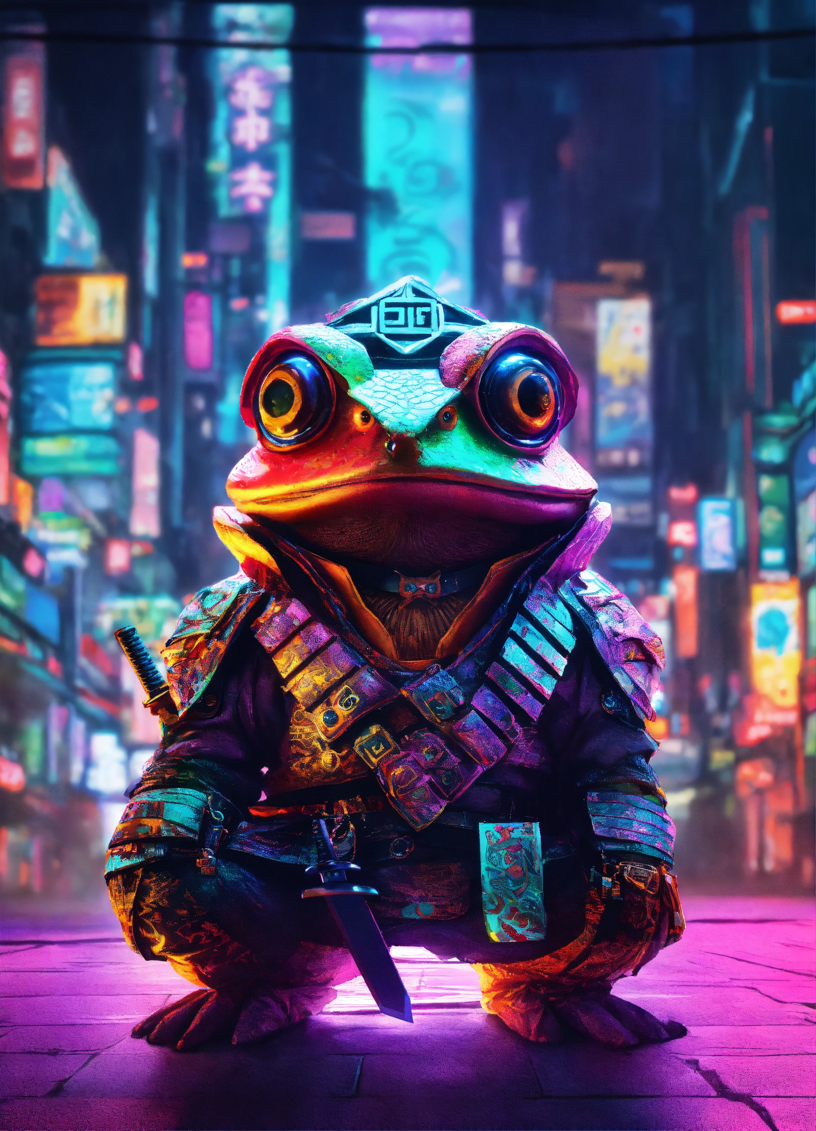 Lexica - A diamond metal occult toad as a Samurai with a sword in a ...