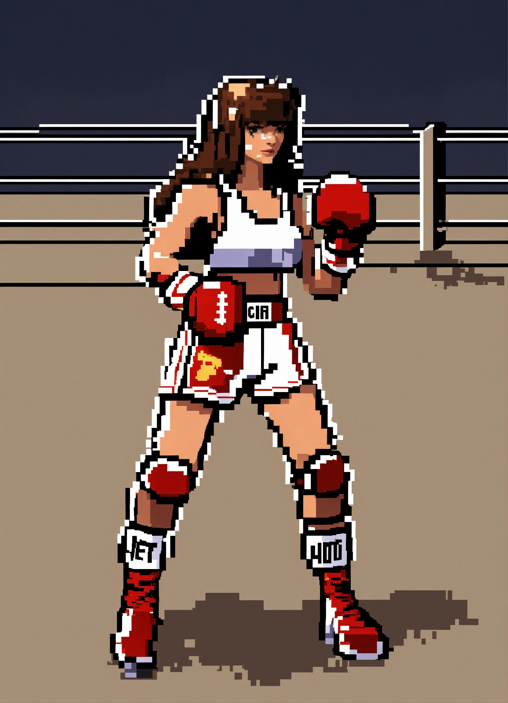 Lexica - White female, brown overgrown long hair, boxing outfit, boxing ...