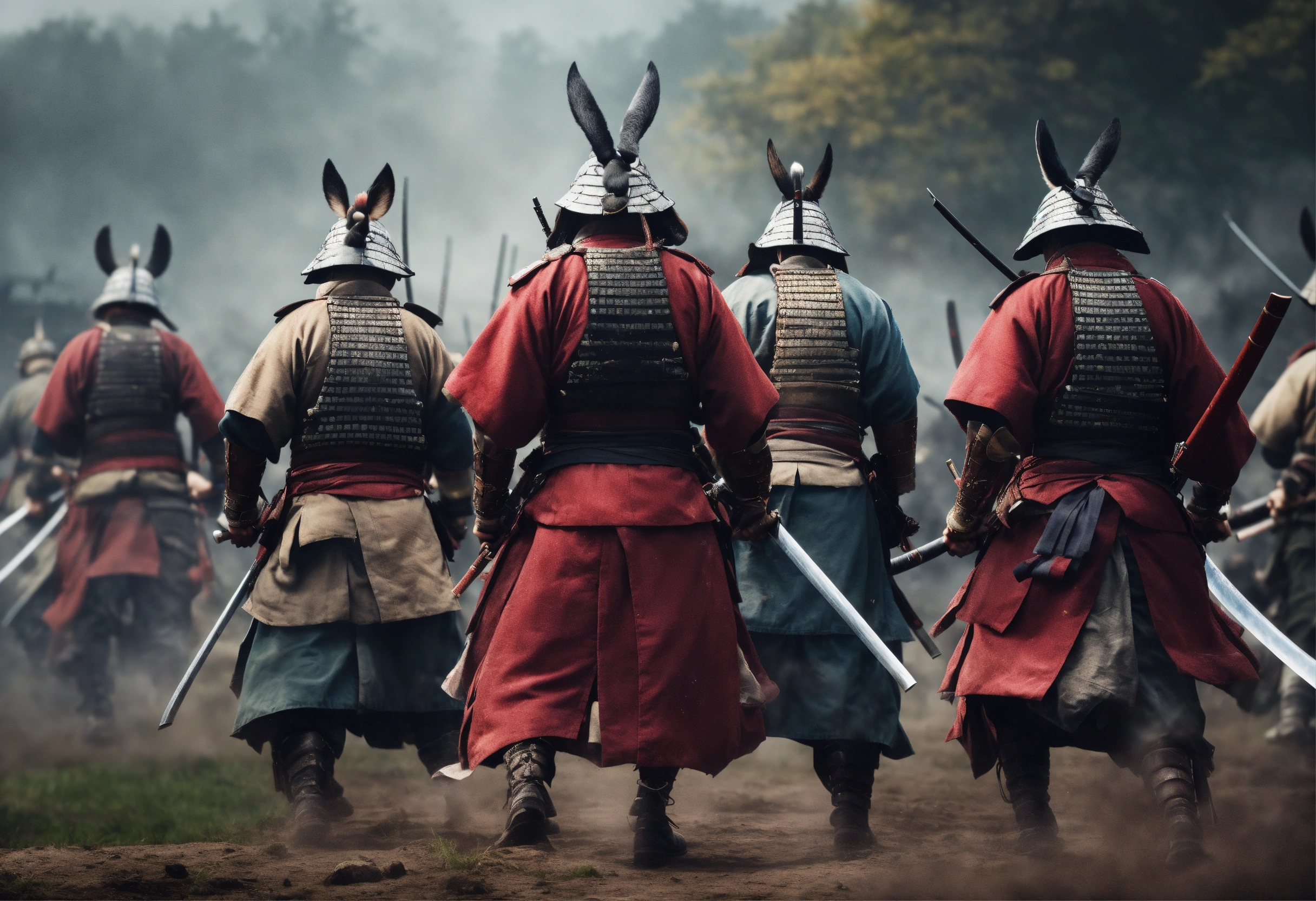 Lexica - Group of animal samurai with arms facing away from camera ...