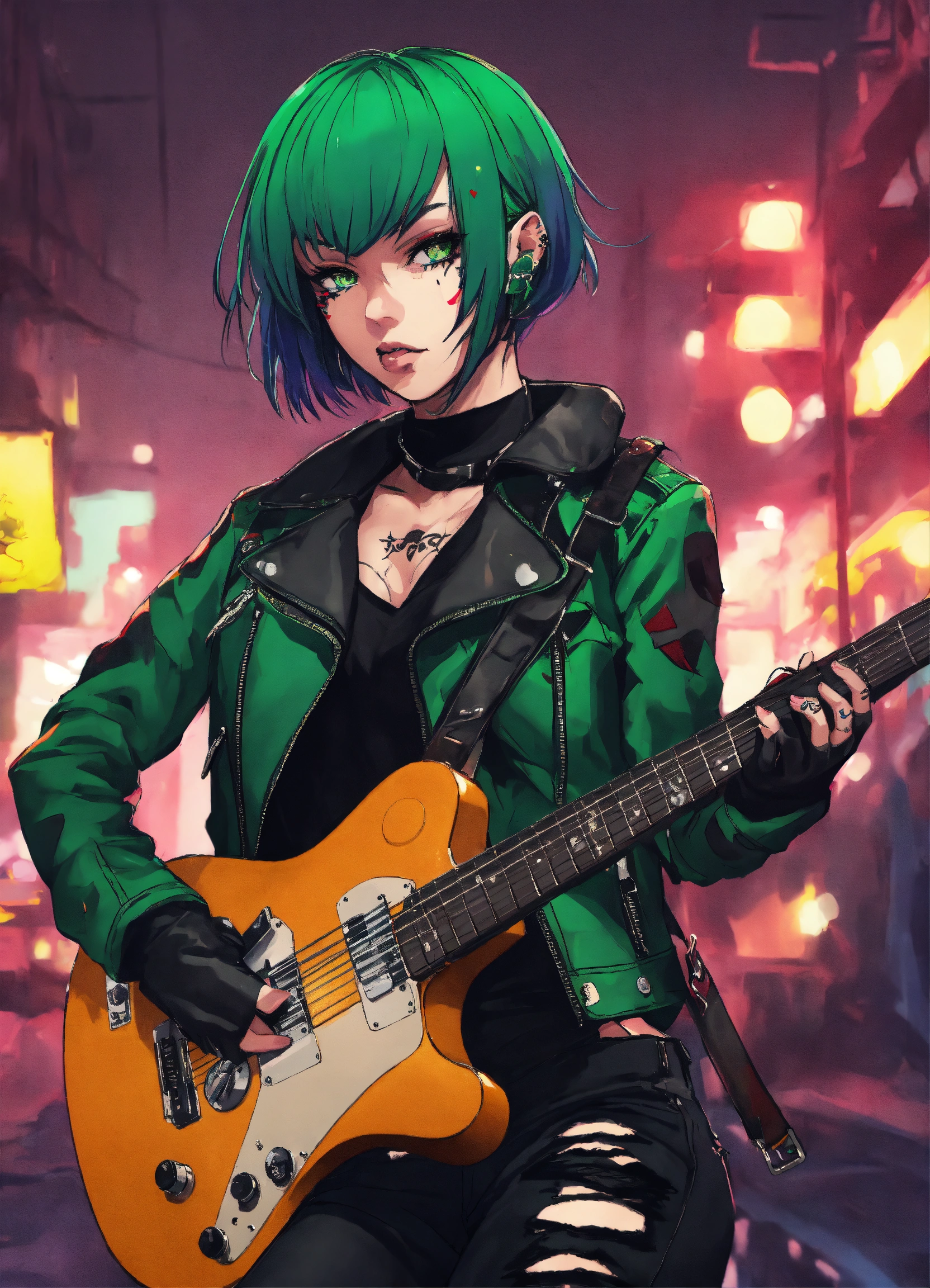 Lexica - 2D epic anime manga style, goth chick face tattoos, piercings ...