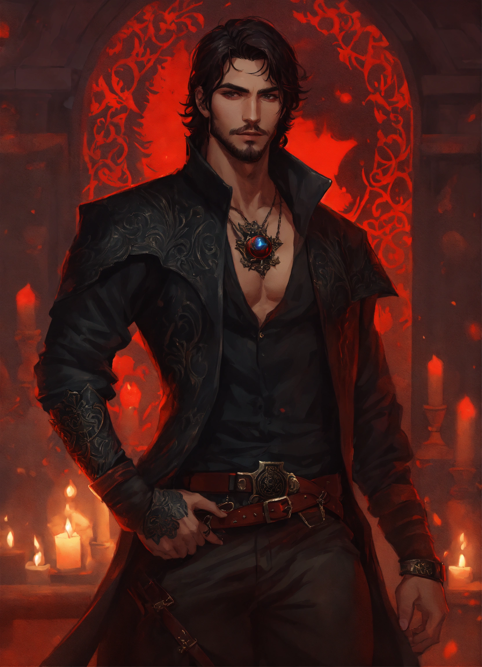 Lexica - A handsome rogue with dark magic his chest covered in red ...