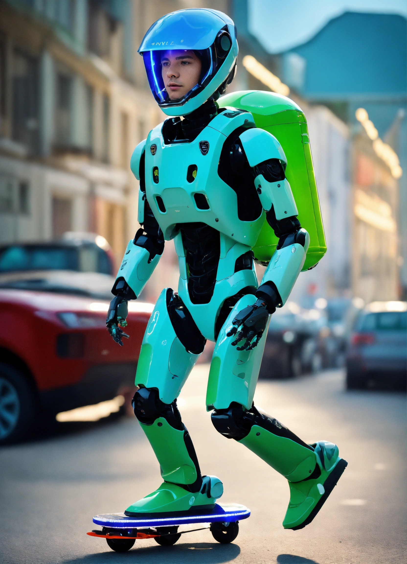 Lexica - A passionate male robot riding on hoverboard, realistic man ...