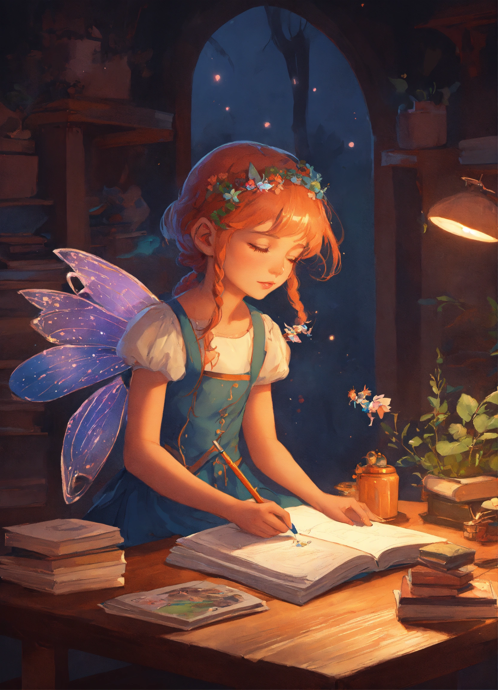 Lexica - Little fairy helps a young girl with her homework, fantasy ...