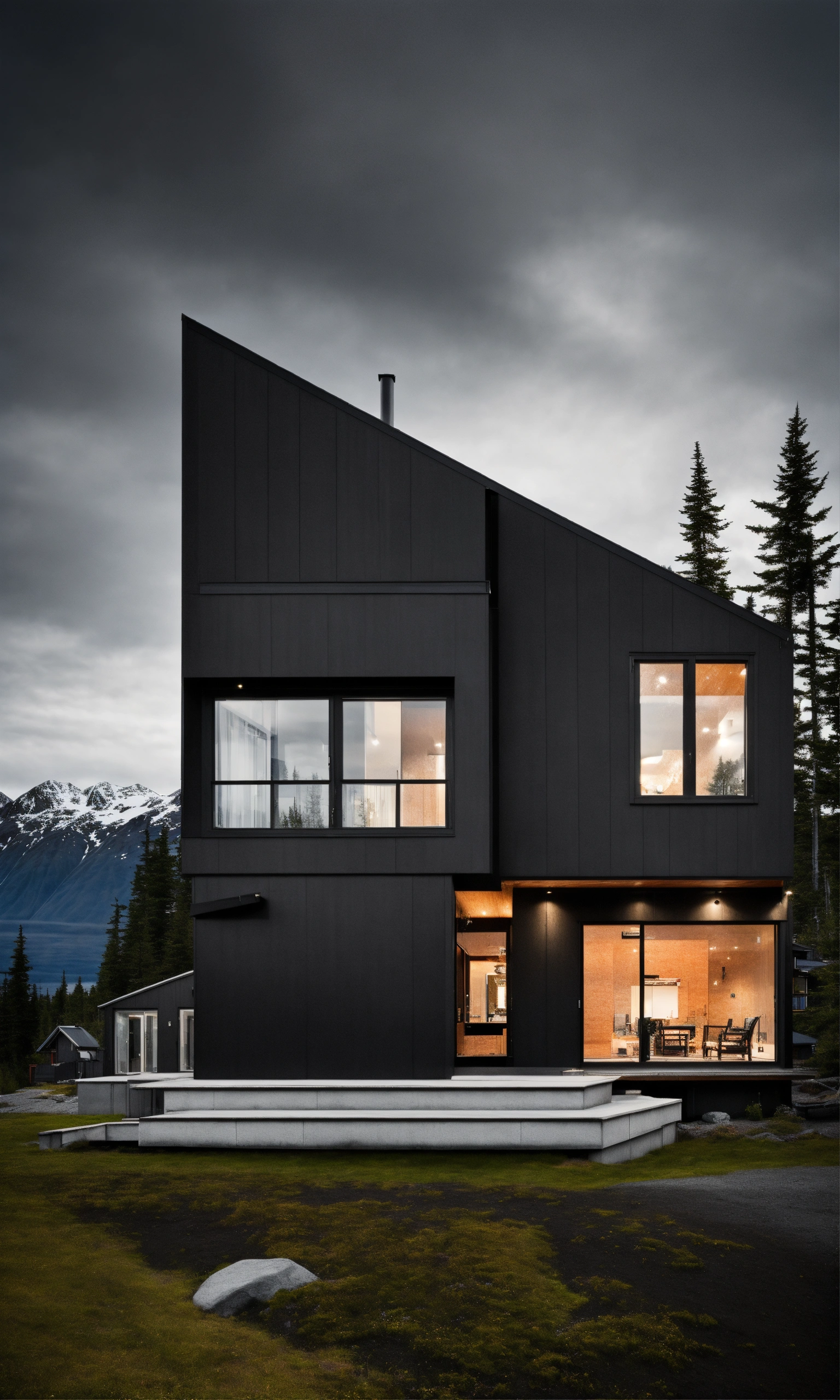 Lexica - Make a black and white skatch of a modern house in alaska