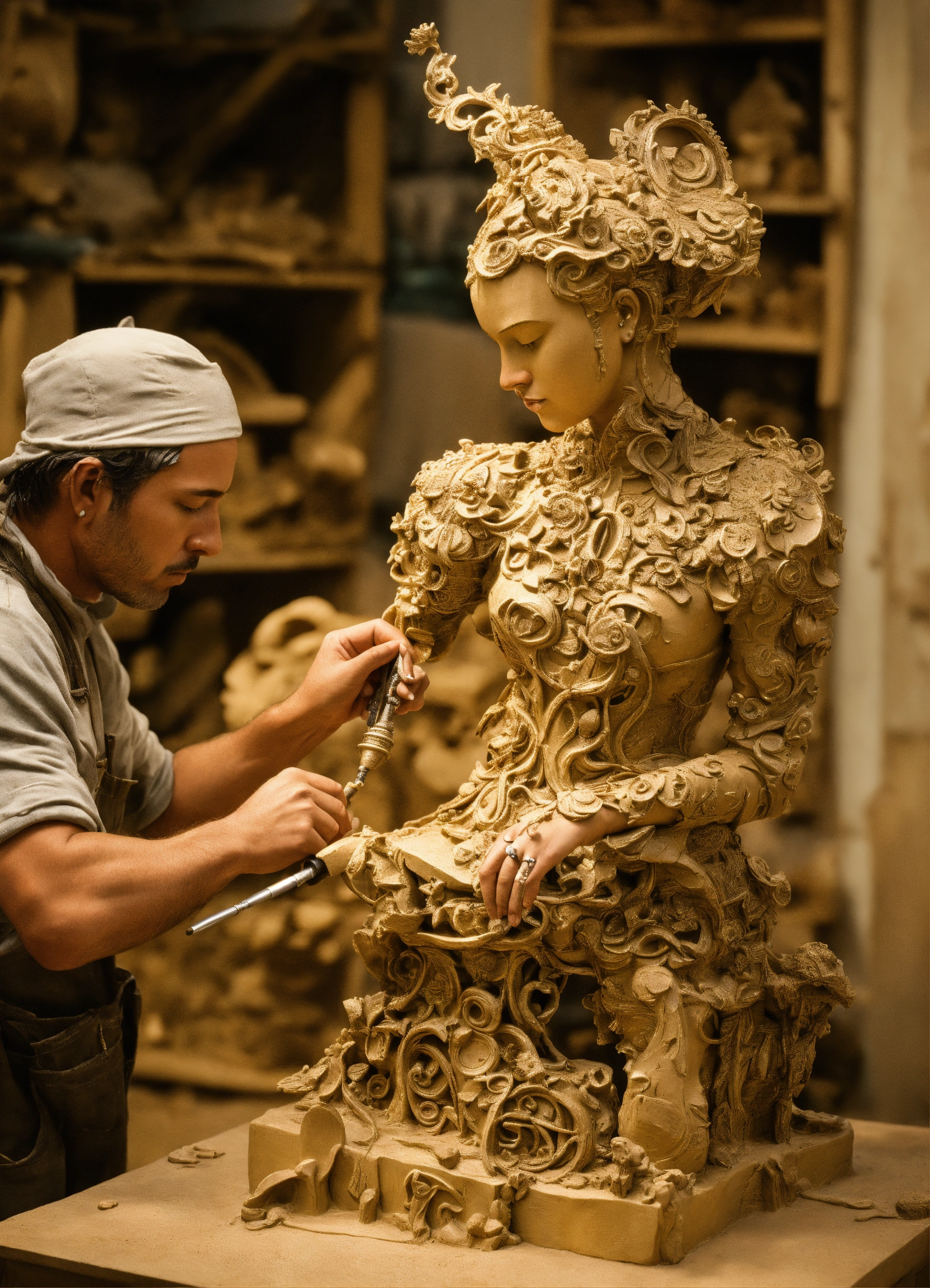Lexica - Sculptor creating a sculpture, surreal style, elaborate finishing.