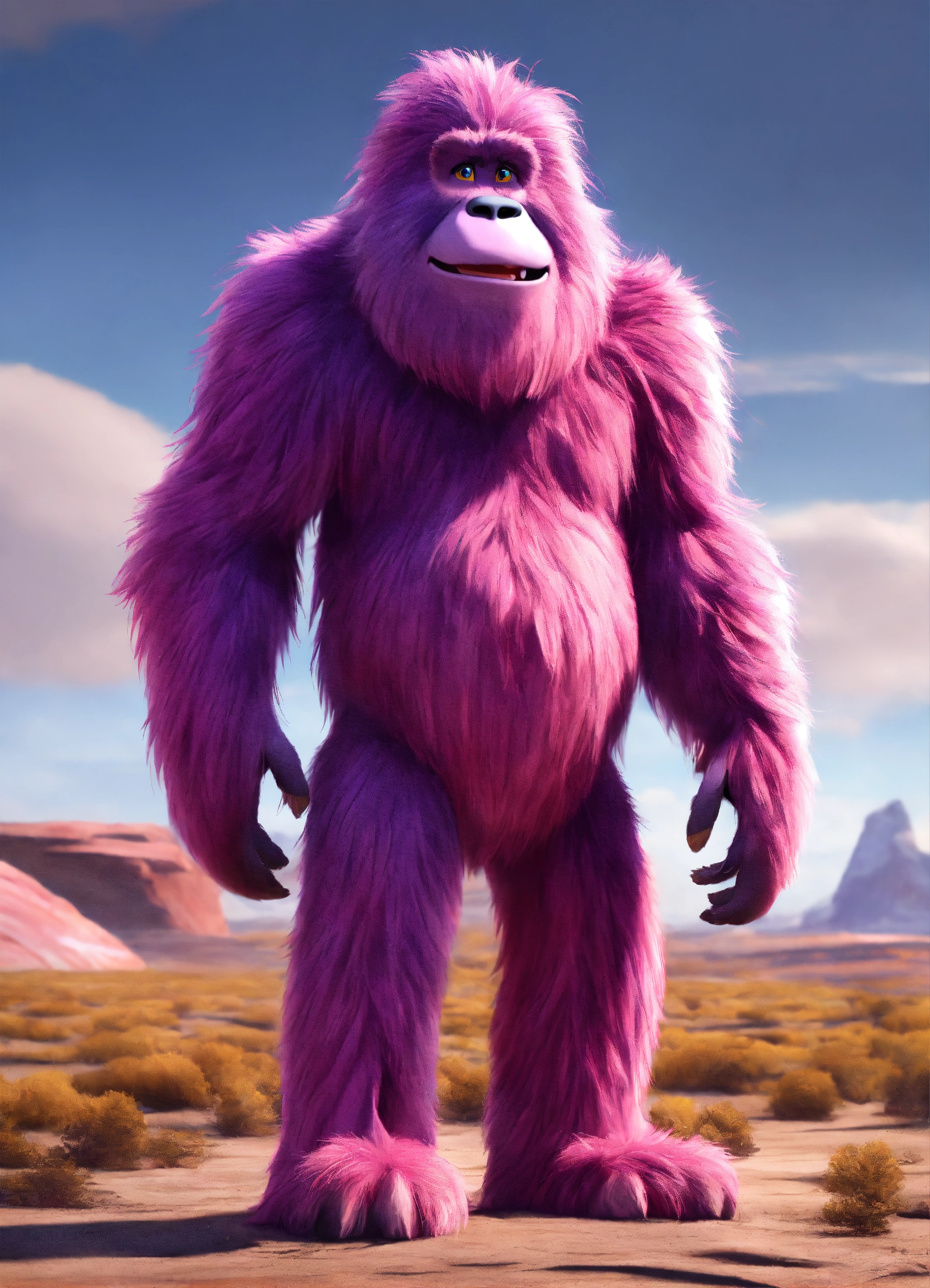 Lexica - Zoom out on the full body of a fun loving, hairy, tall, violet ...