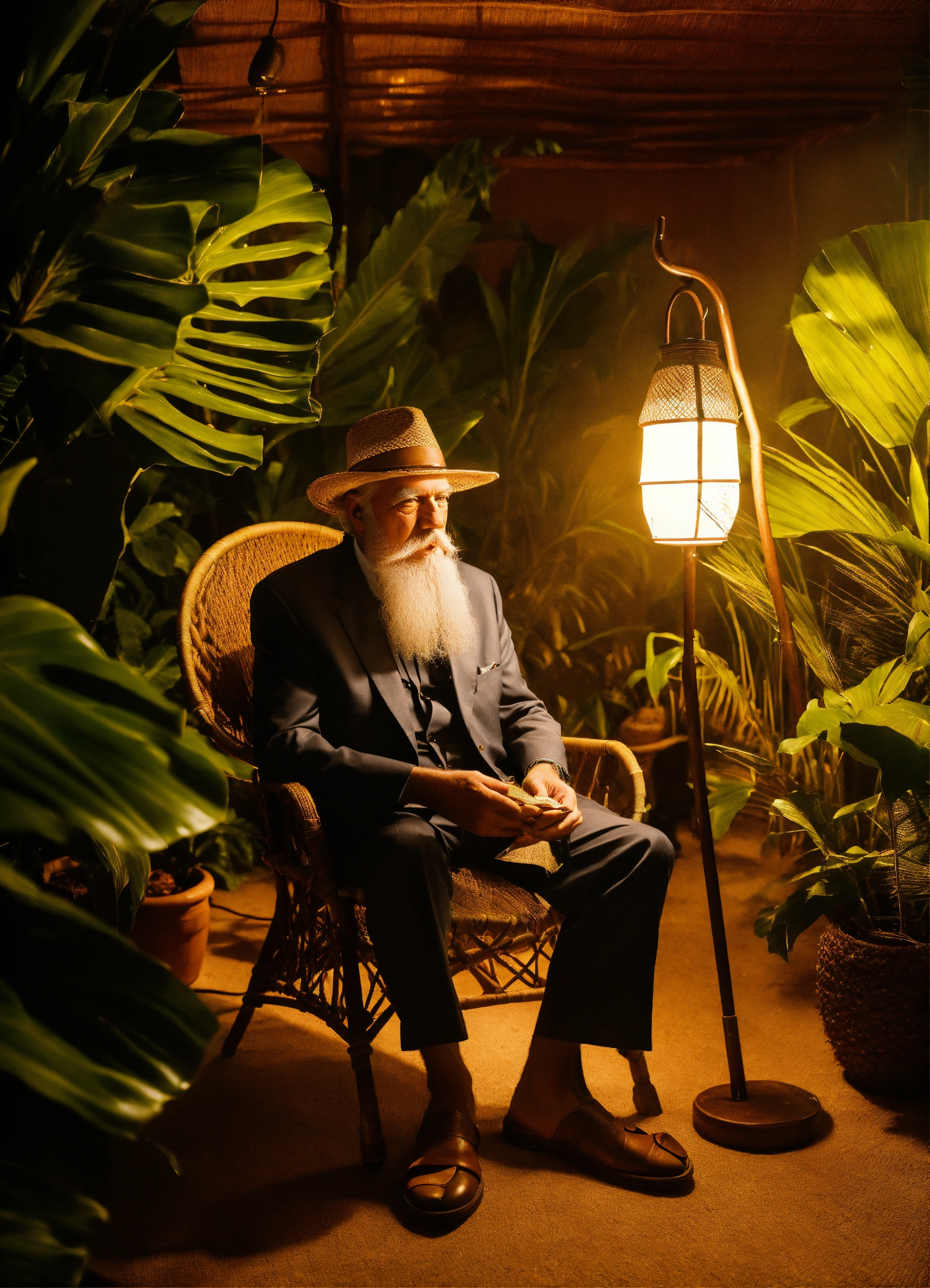 Lexica - A wise man with white beard and in a tropical setting with a ...