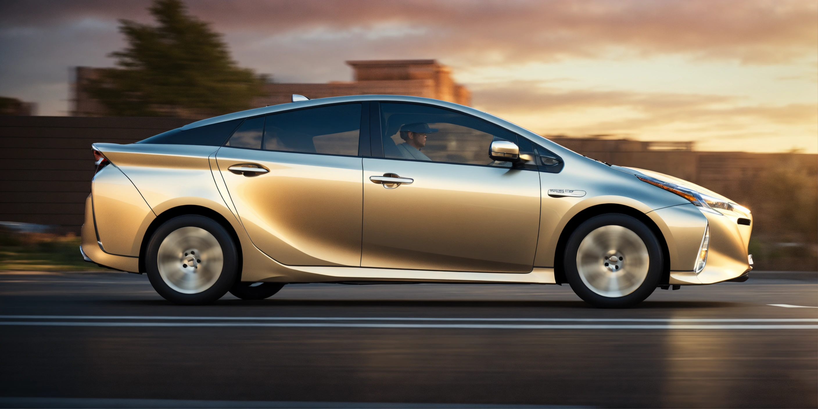 Lexica - Prius, driving, side view, whole car, 4k, 3d render