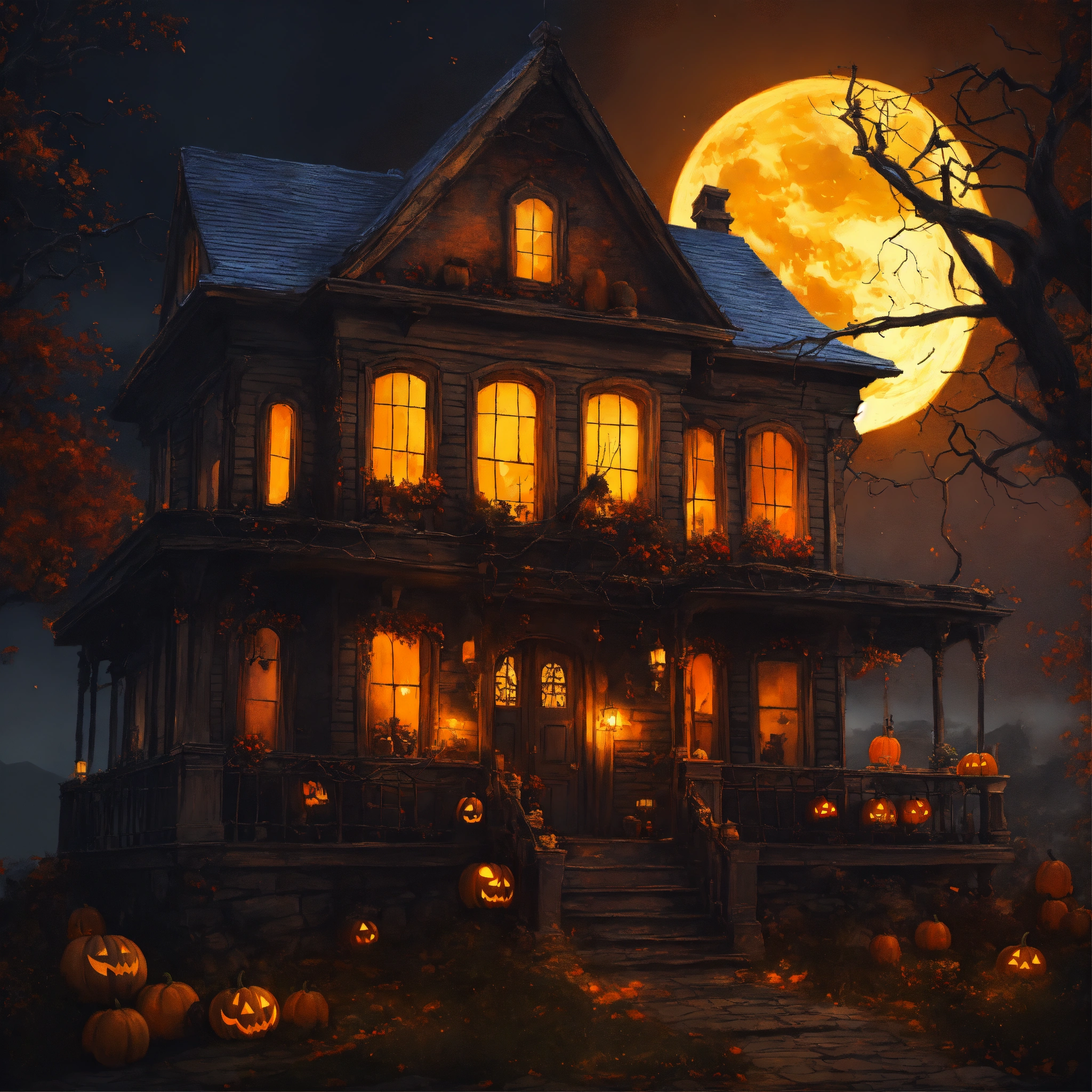 Lexica - Epic beautiful shot of a ultra detailed helloween house ...